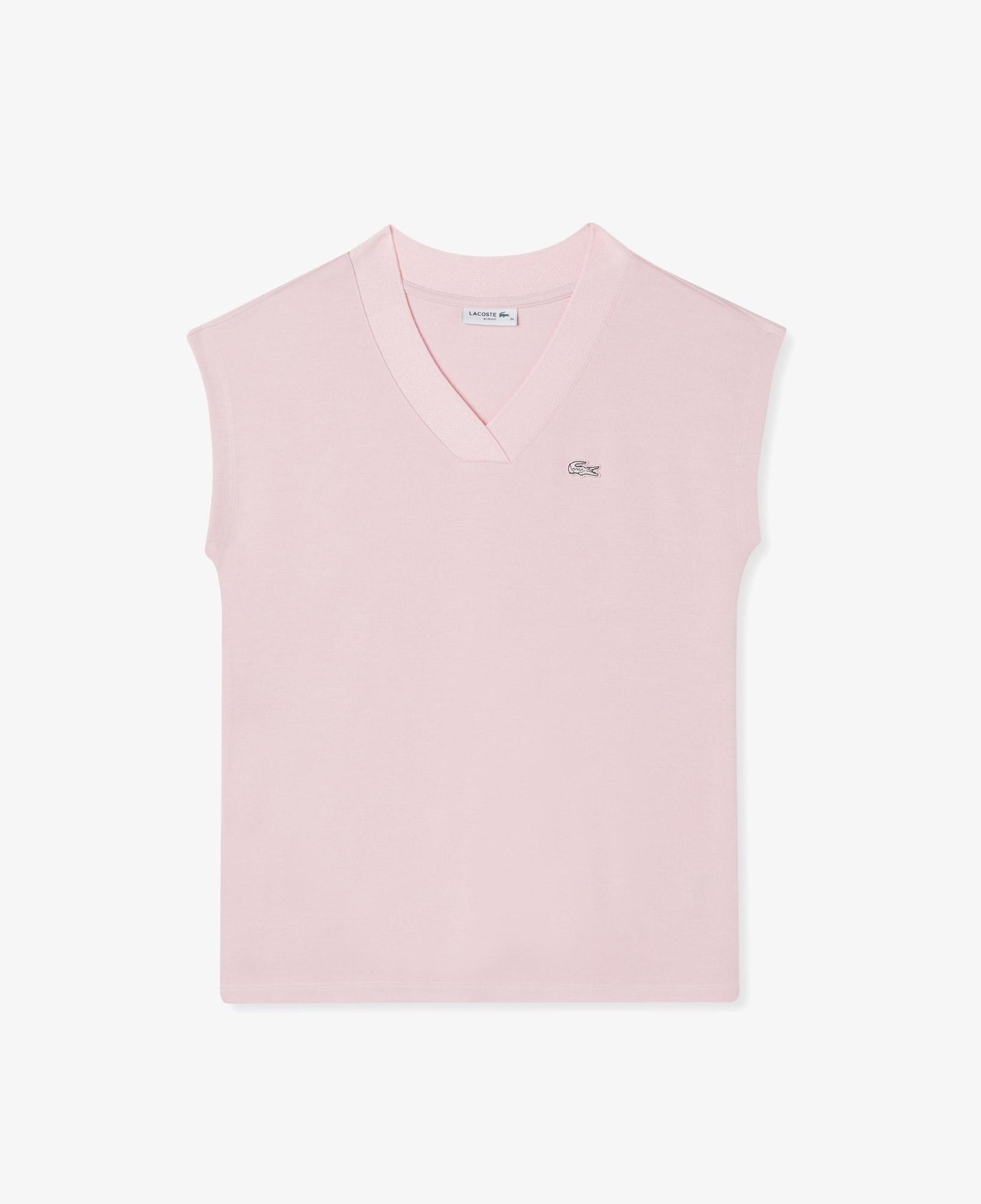 Lacoste Kadın Slim Fit V Yaka Açık Pembe T-Shirt