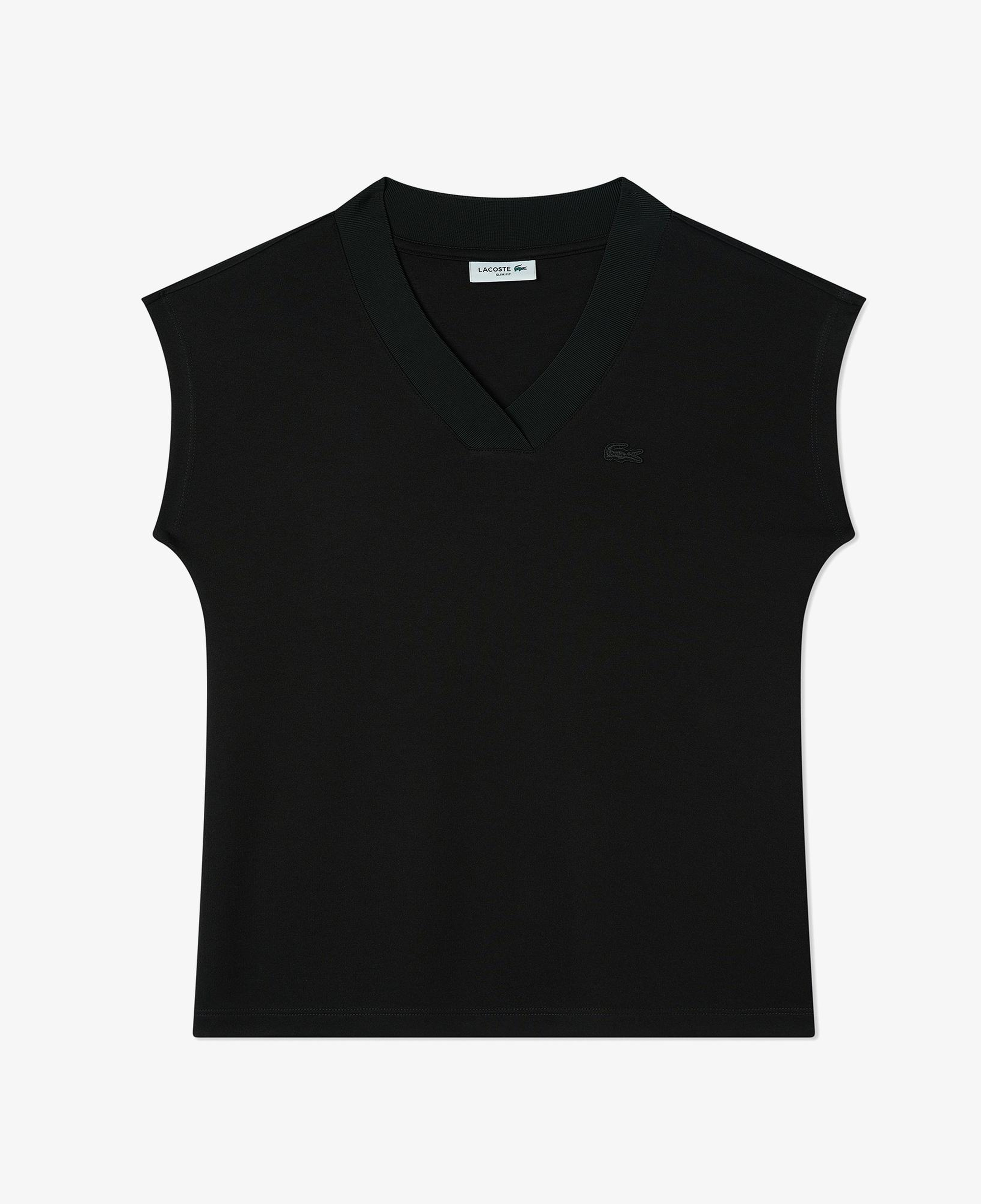 Lacoste Kadın Slim Fit V Yaka Siyah T-Shirt