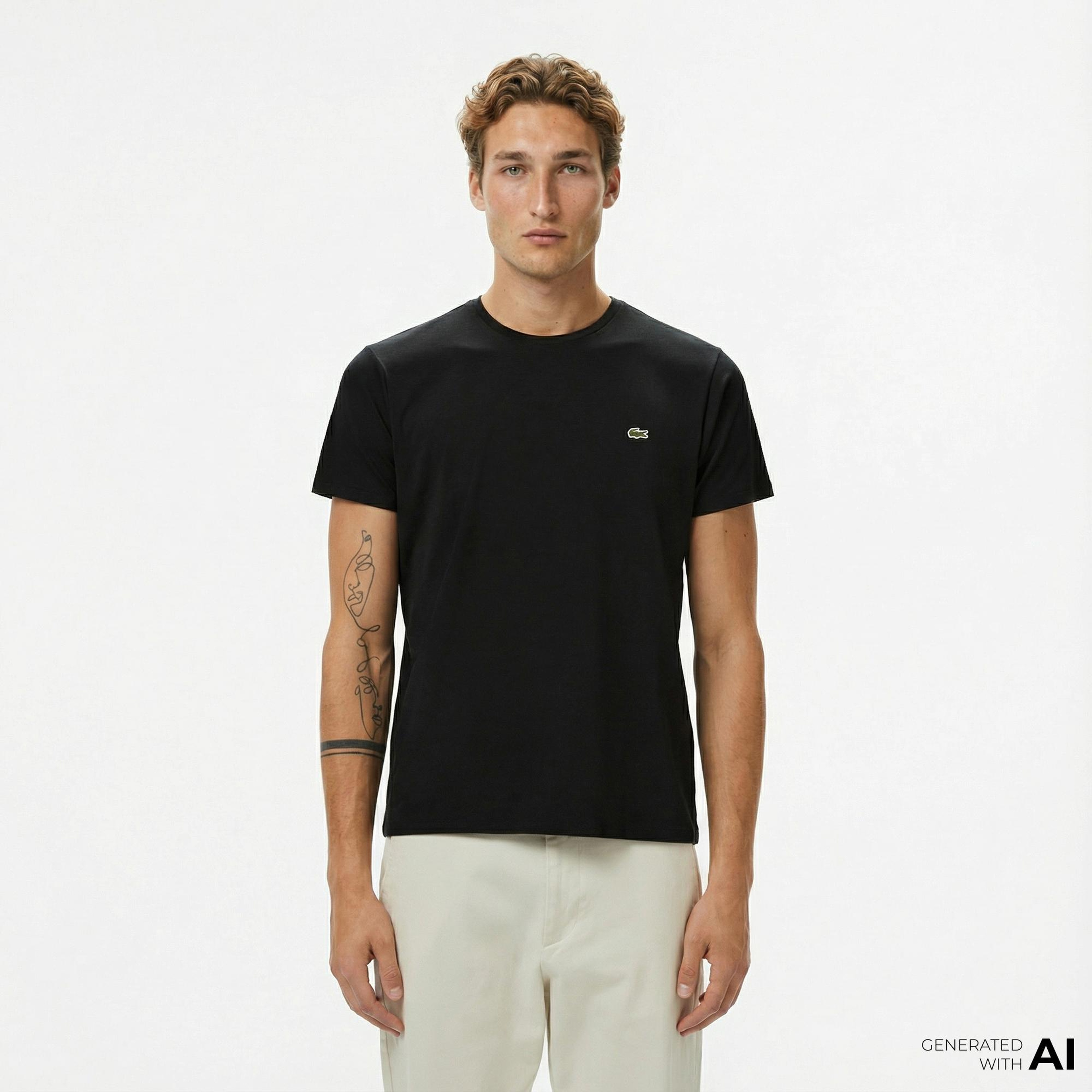 Lacoste Erkek Slim Fit Bisiklet Yaka Siyah T-Shirt