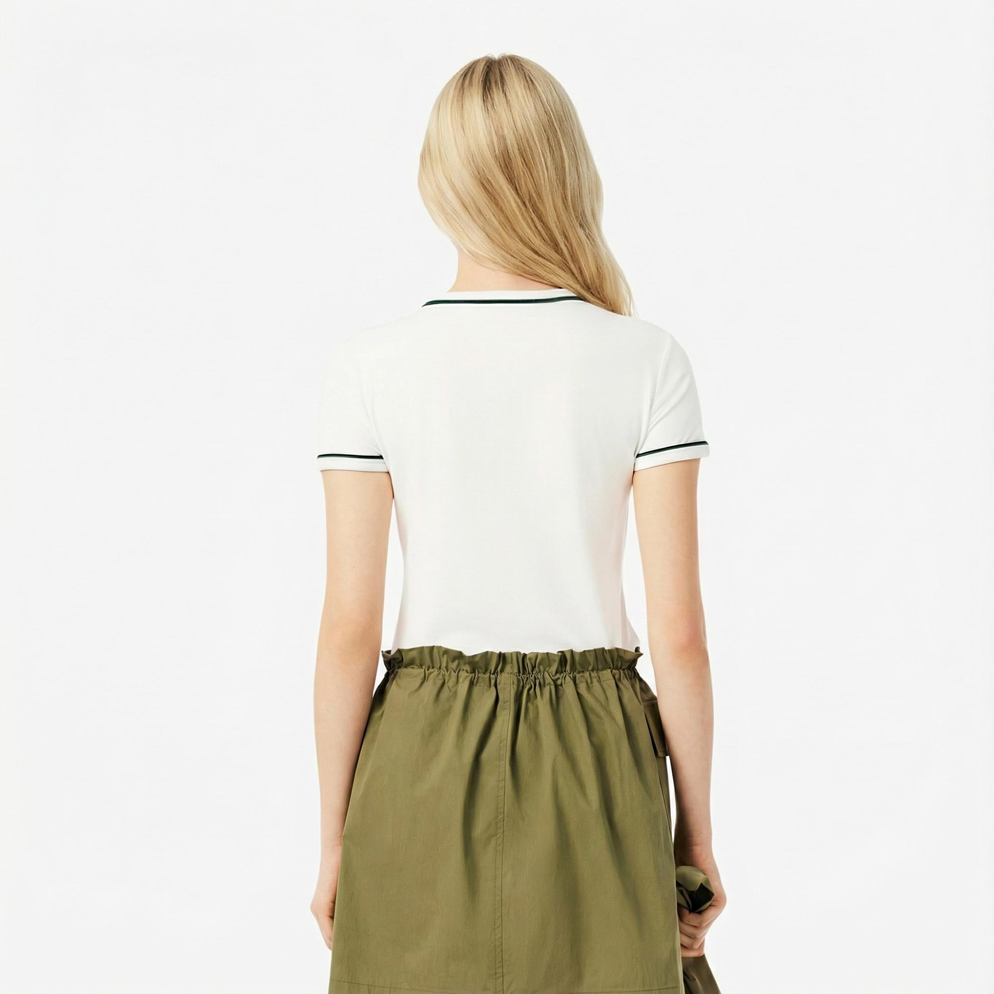 Lacoste Kadın Slim Fit Bisiklet Yaka Beyaz T-Shirt