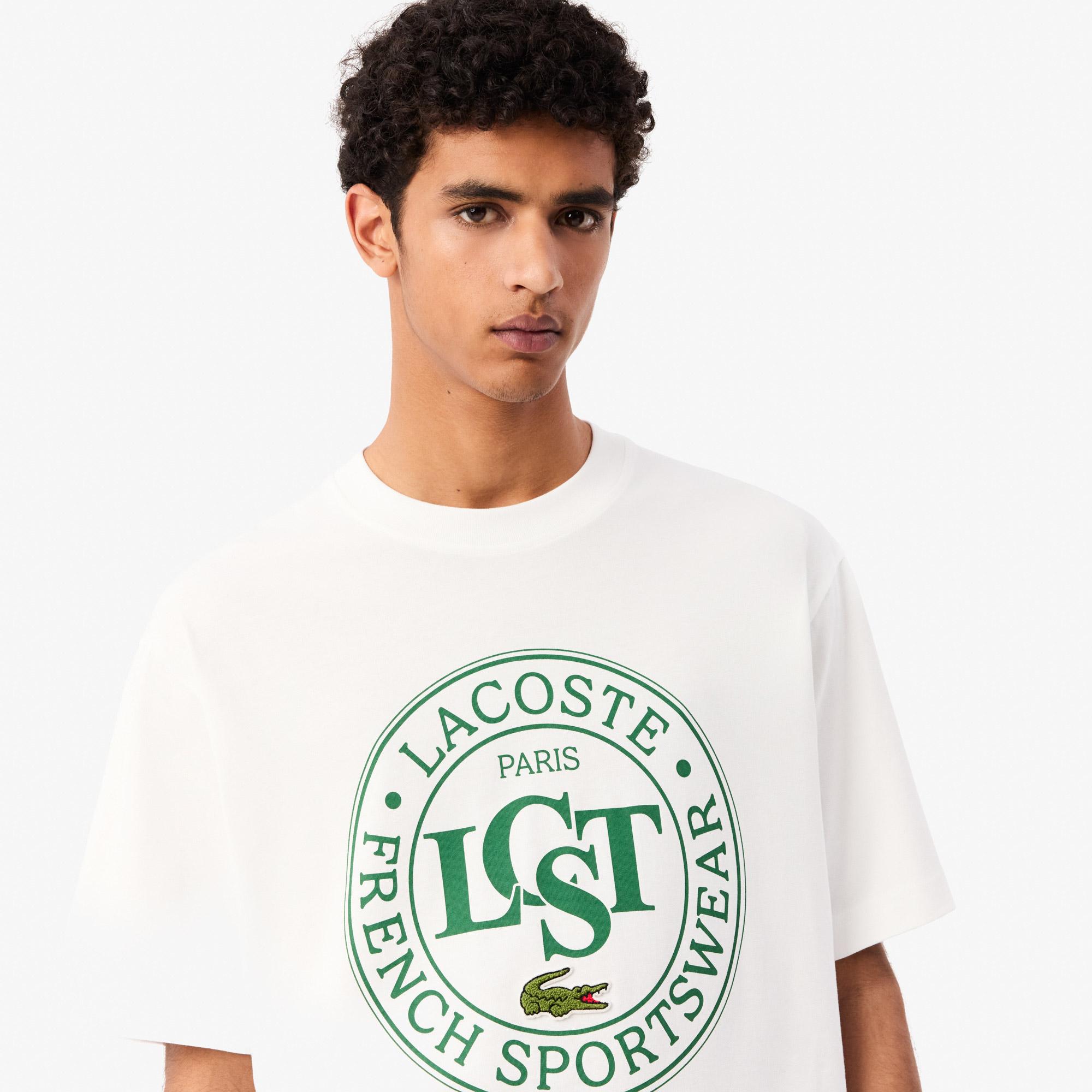 Lacoste Erkek Loose Fit Bisiklet Yaka Baskılı Beyaz T-Shirt
