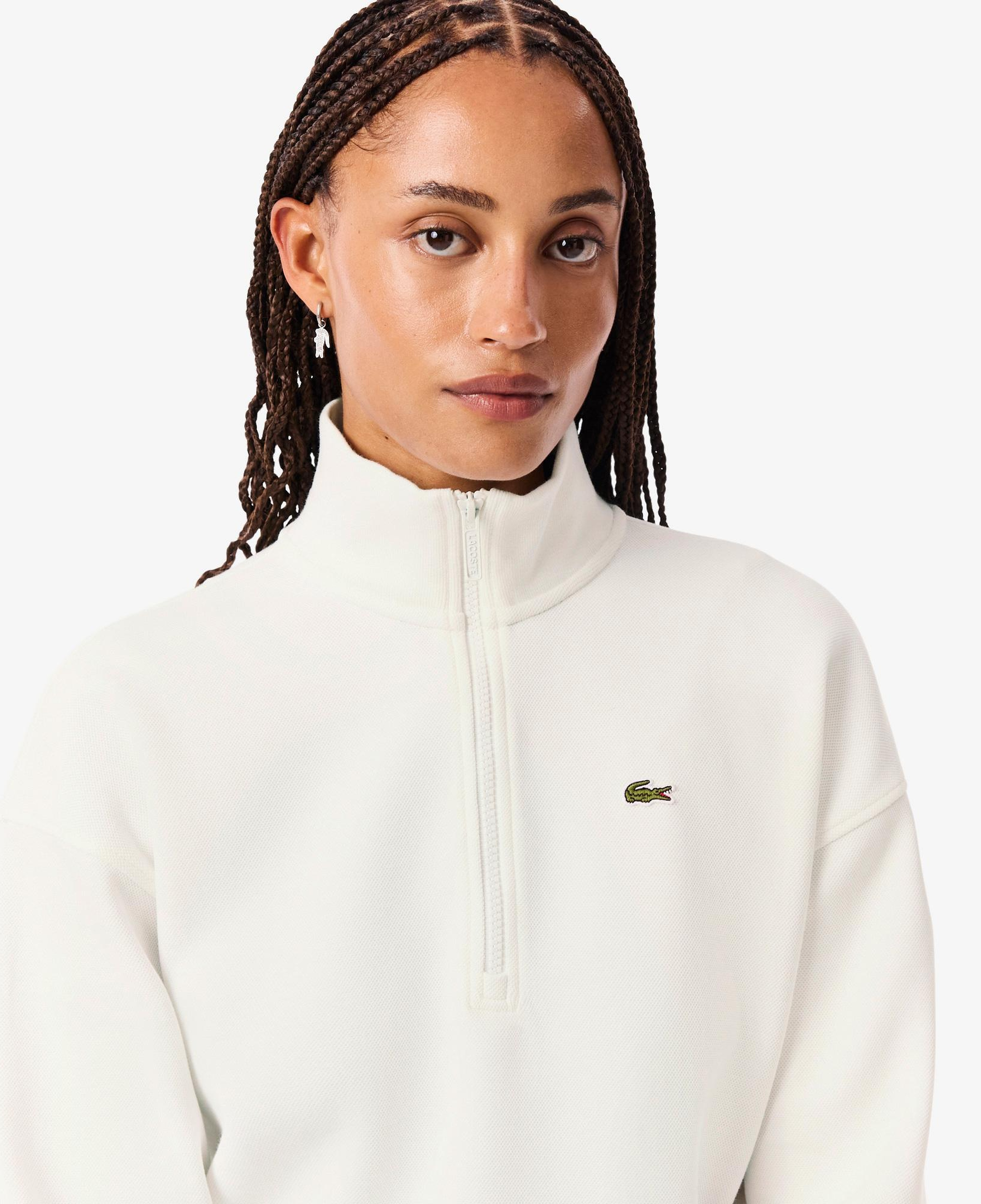 Lacoste Kadın Relaxed Fit Yarım Fermuarlı Beyaz Sweatshirt