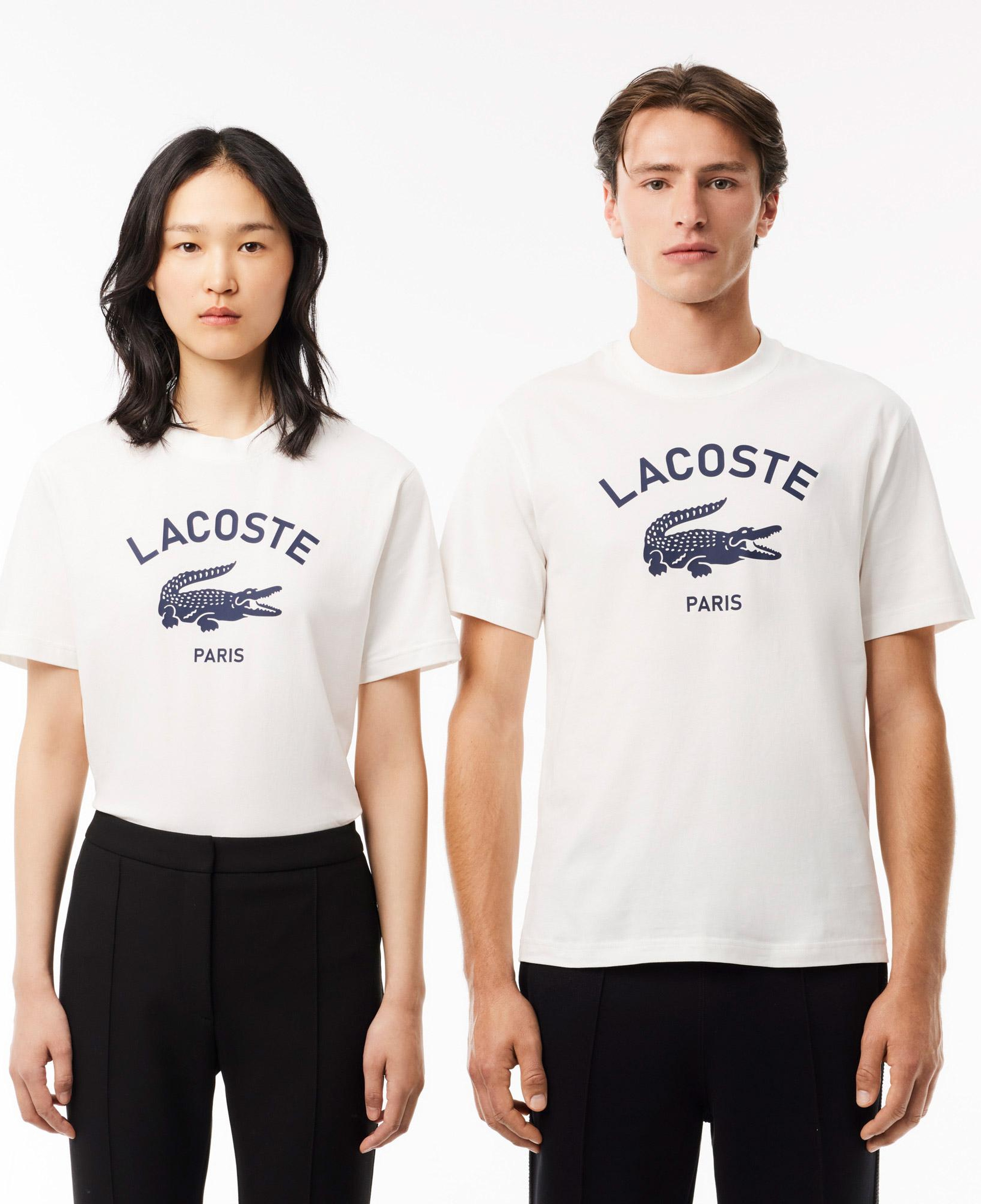 Lacoste Unisex Classic Fit Bisiklet Yaka Baskılı Beyaz T-Shirt
