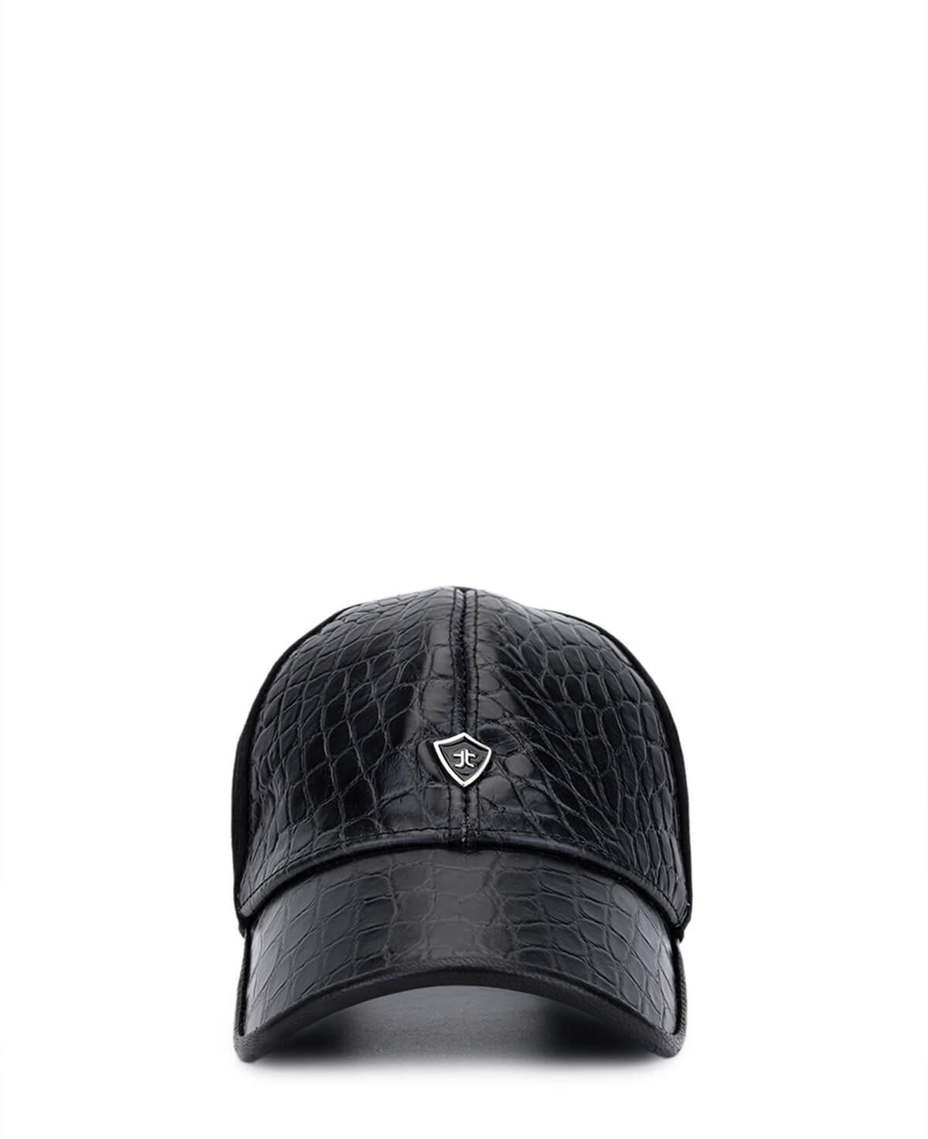 Tamer Tanca Erkek Hakiki Deri Siyah Kroko Beyzbol Şapka
