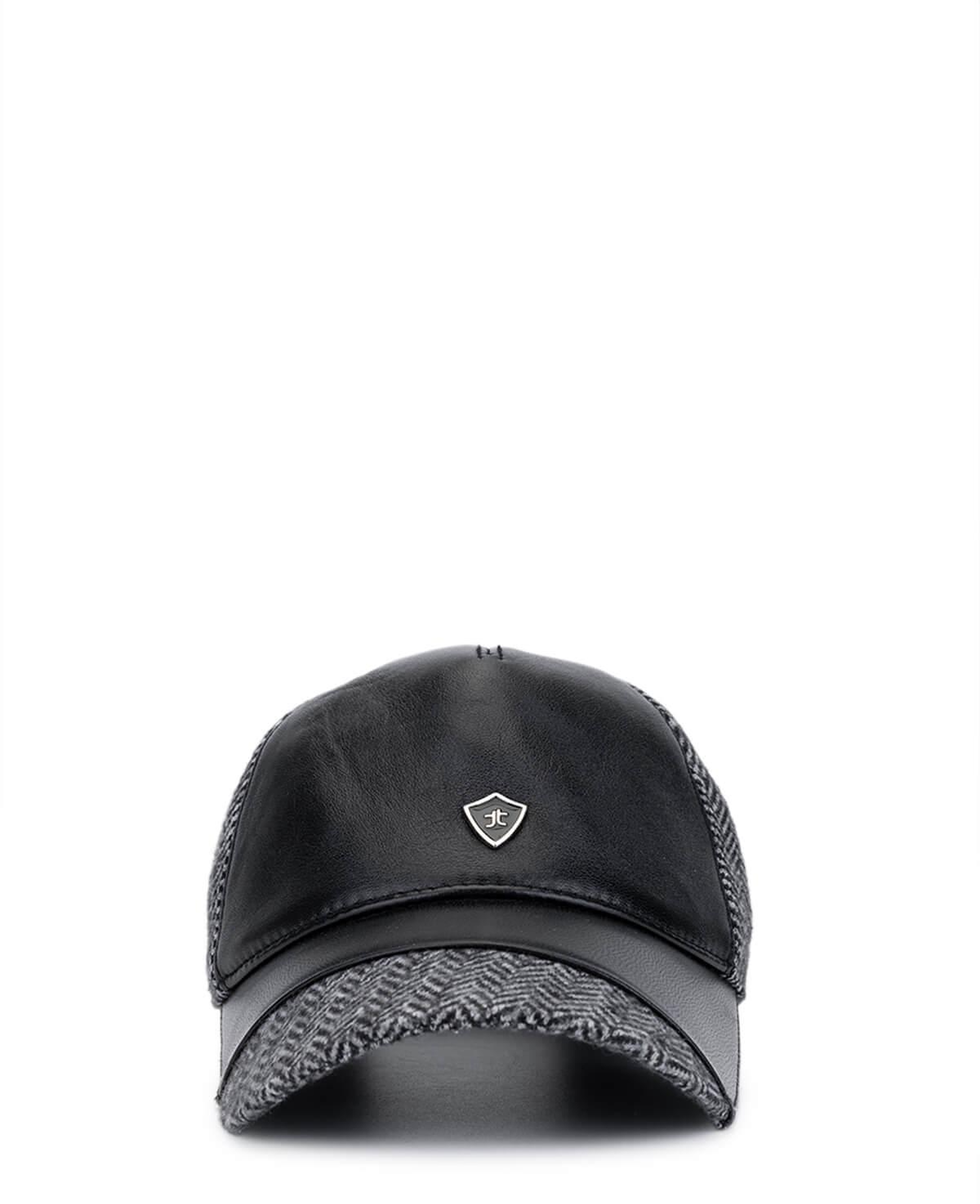 Tamer Tanca Erkek Deri & Tekstil Siyah/Gri Beyzbol Şapka
