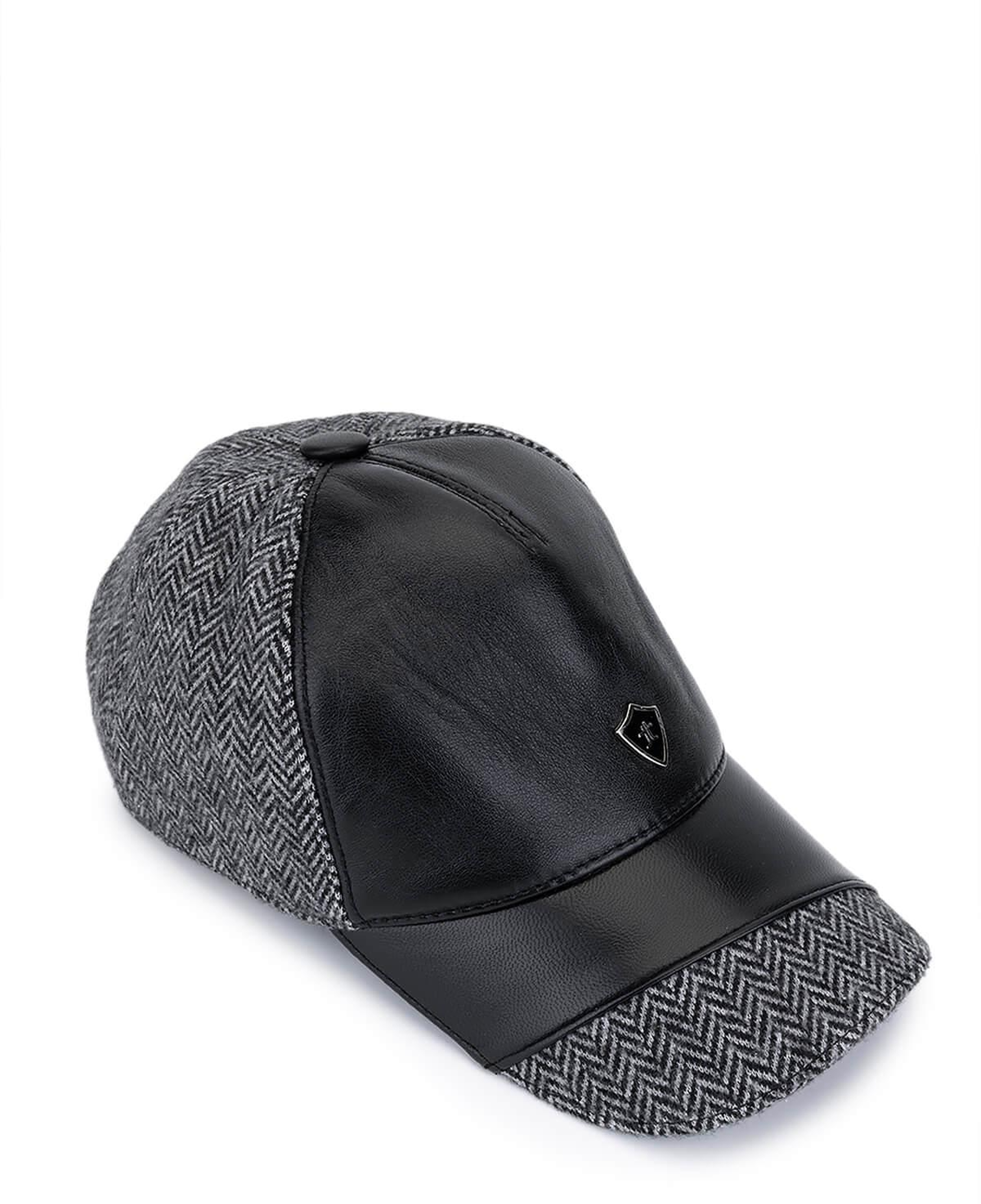 Tamer Tanca Erkek Deri & Tekstil Siyah/Gri Beyzbol Şapka
