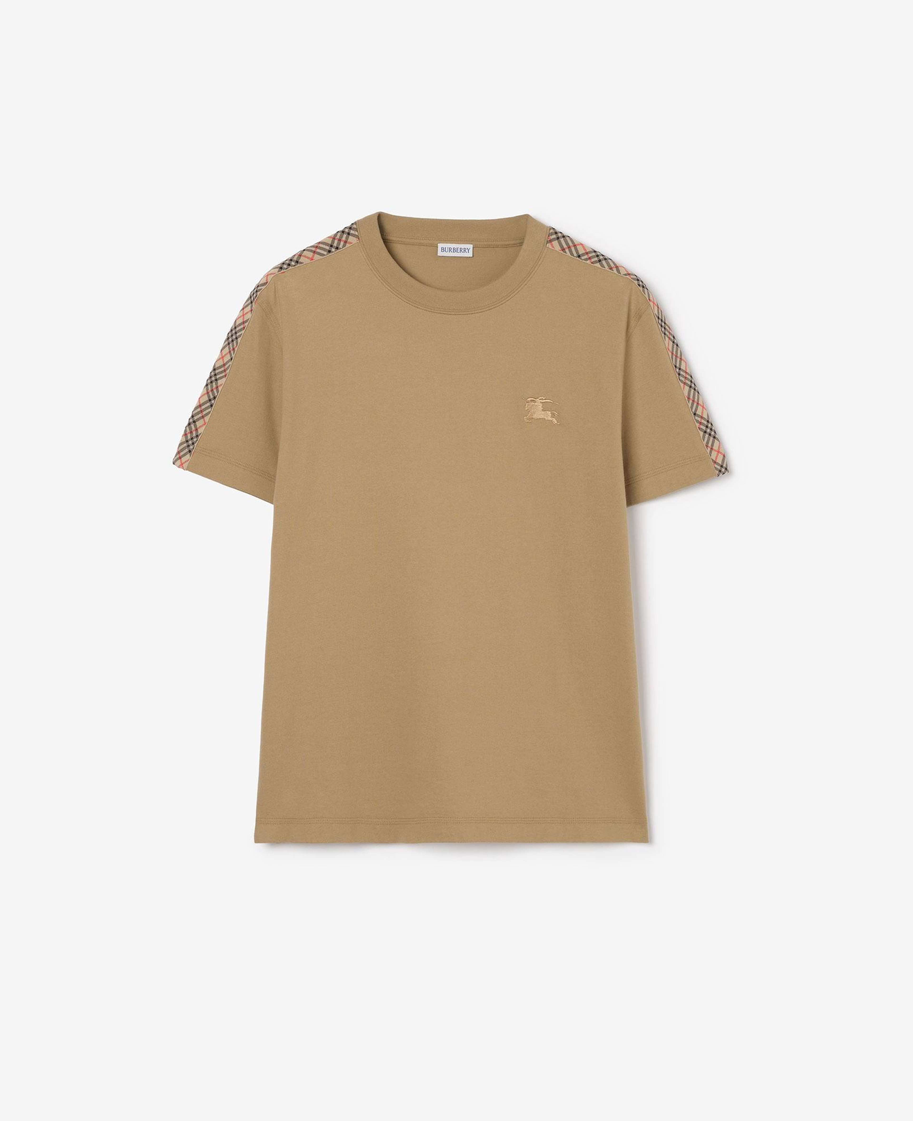 Burberry Check Trim Cotton Erkek Bej T-Shirt