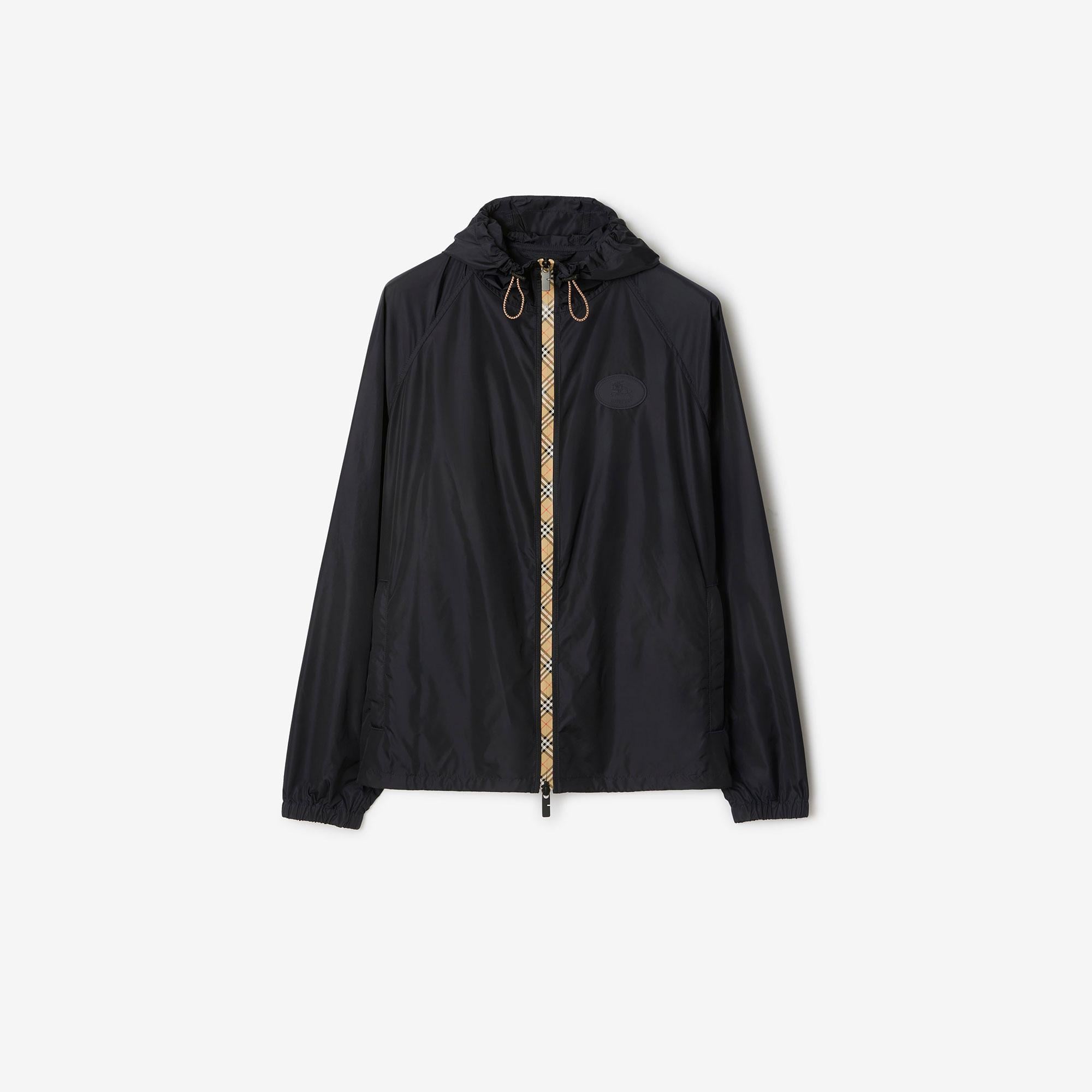 Burberry Checker-Tape Nylon Hooded Erkek Lacivert Mont