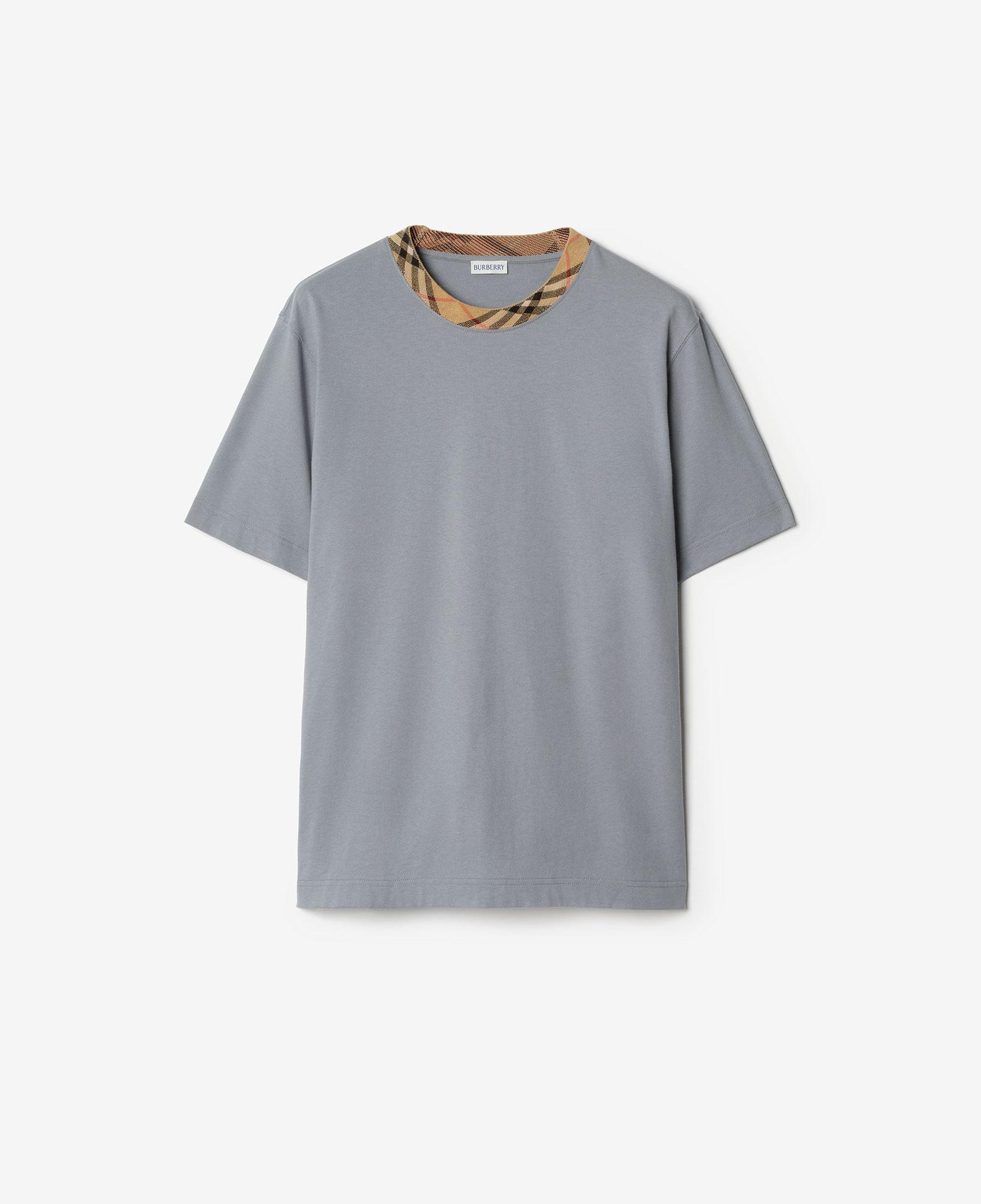 Burberry Check Trim Cotton Erkek Gri T-Shirt