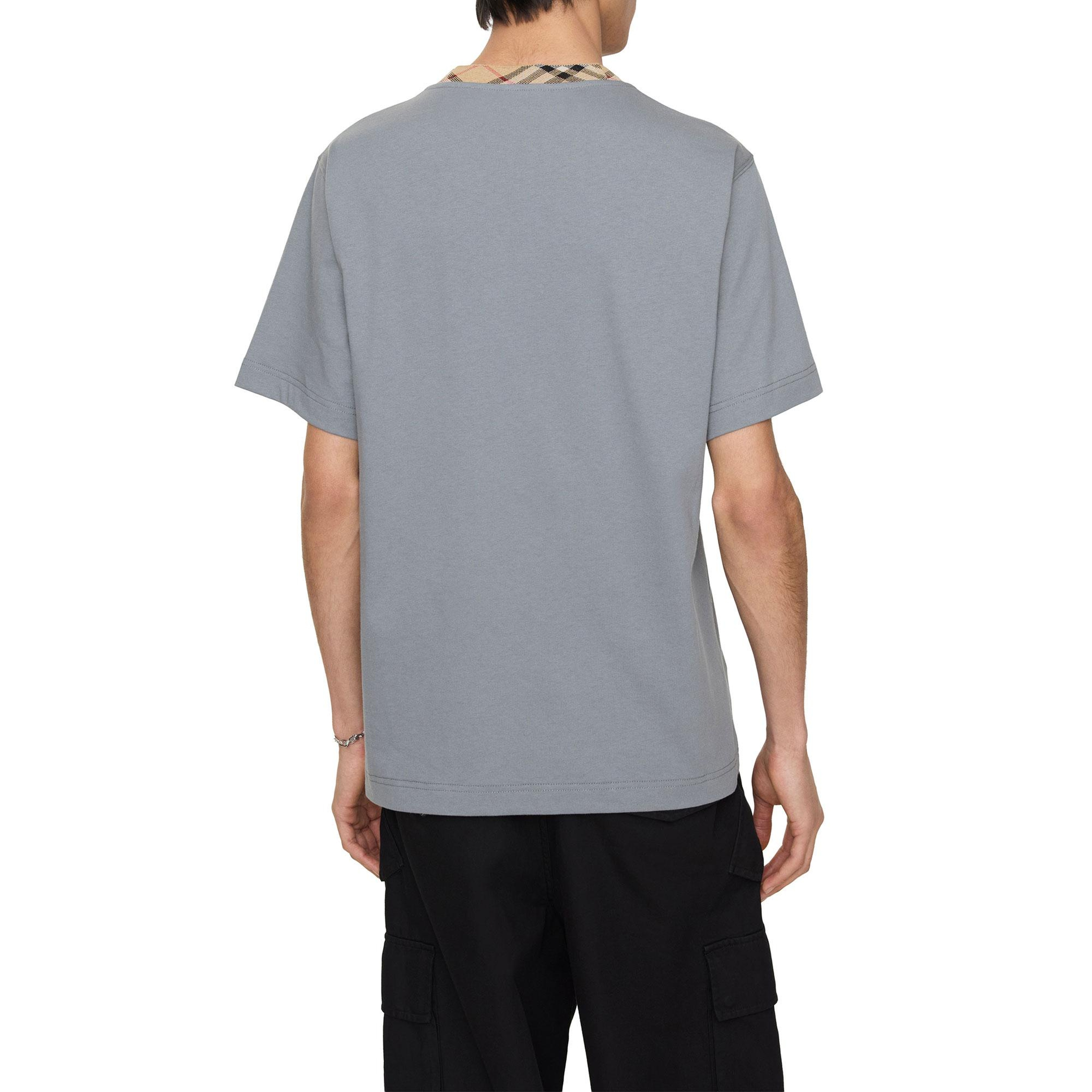 Burberry Check Trim Cotton Erkek Gri T-Shirt