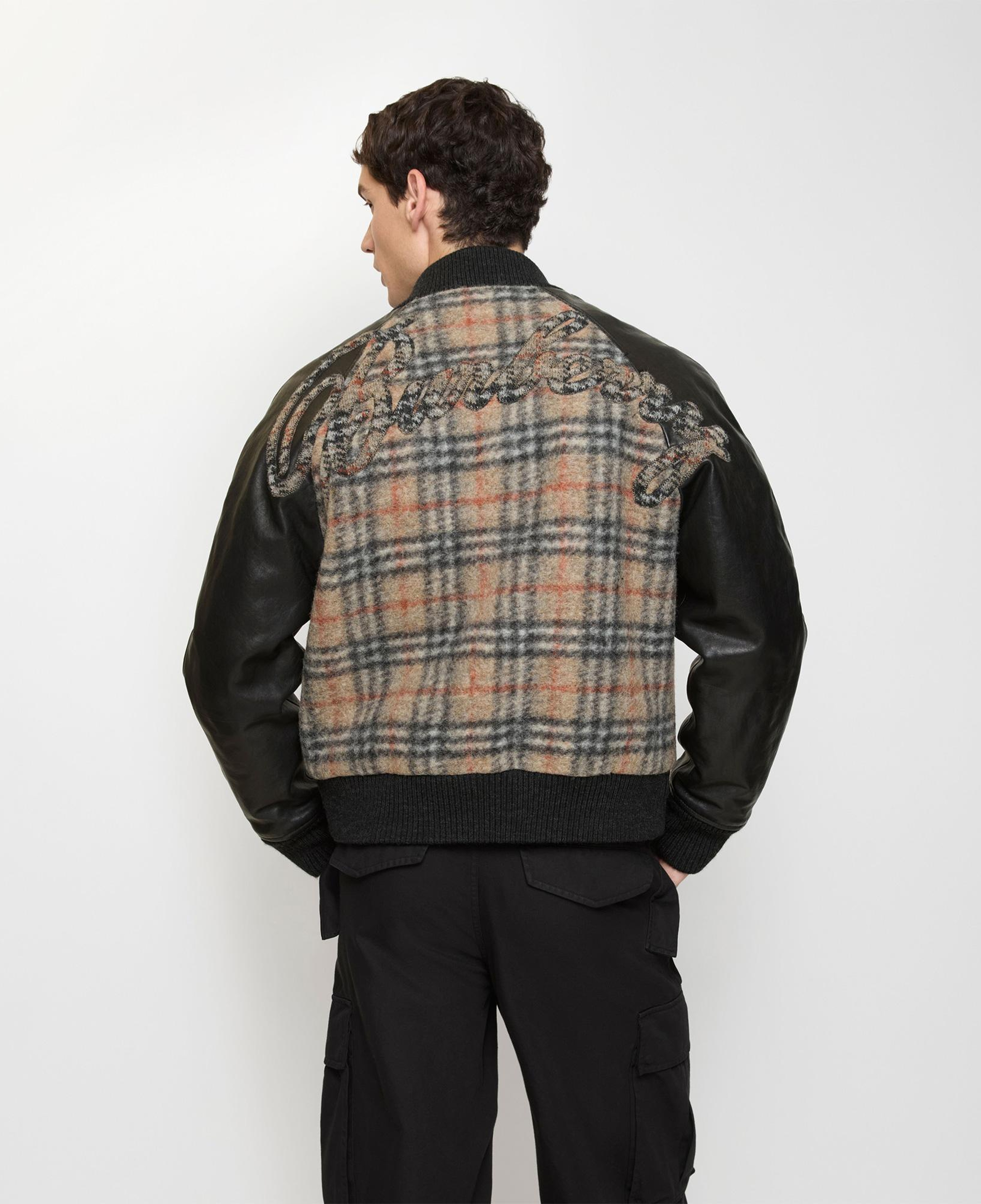 Burberry Check Wool And Leather Bomber Erkek Bej Bomber Mont
