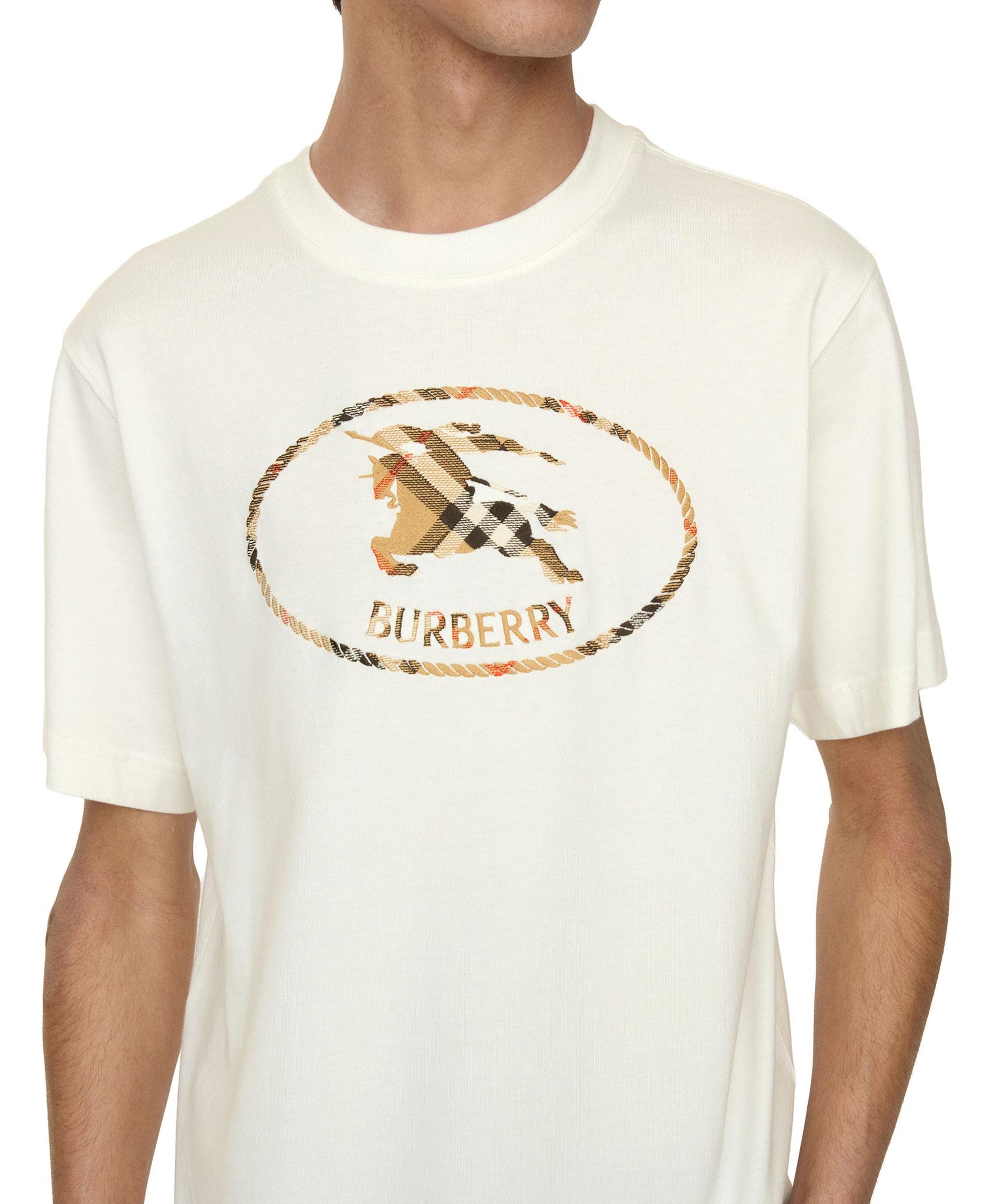 Burberry Check Knight Stamp Cotton Erkek Beyaz T-Shirt