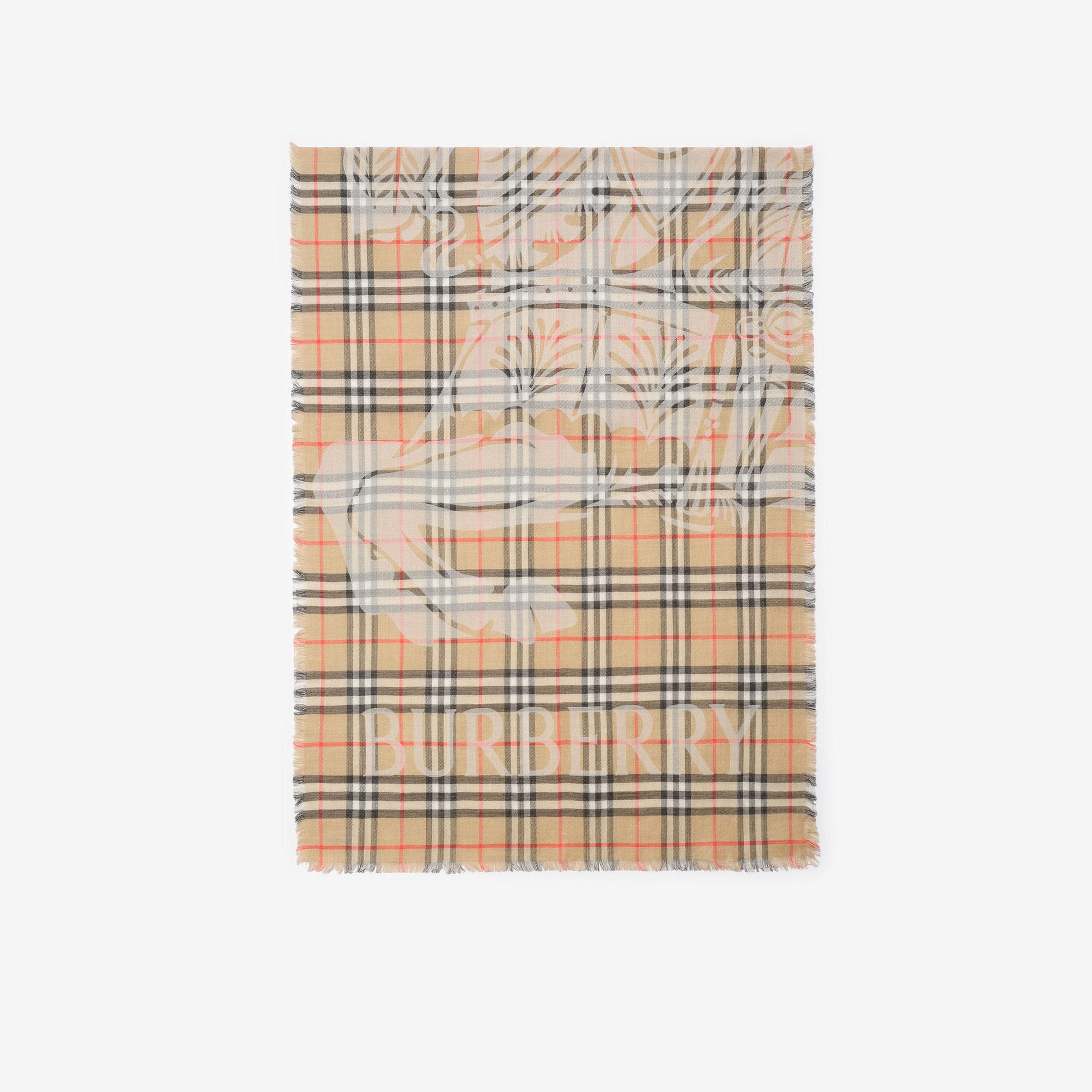 Burberry Wide Ekd Check Wool Silk Kadın Bej Atkı