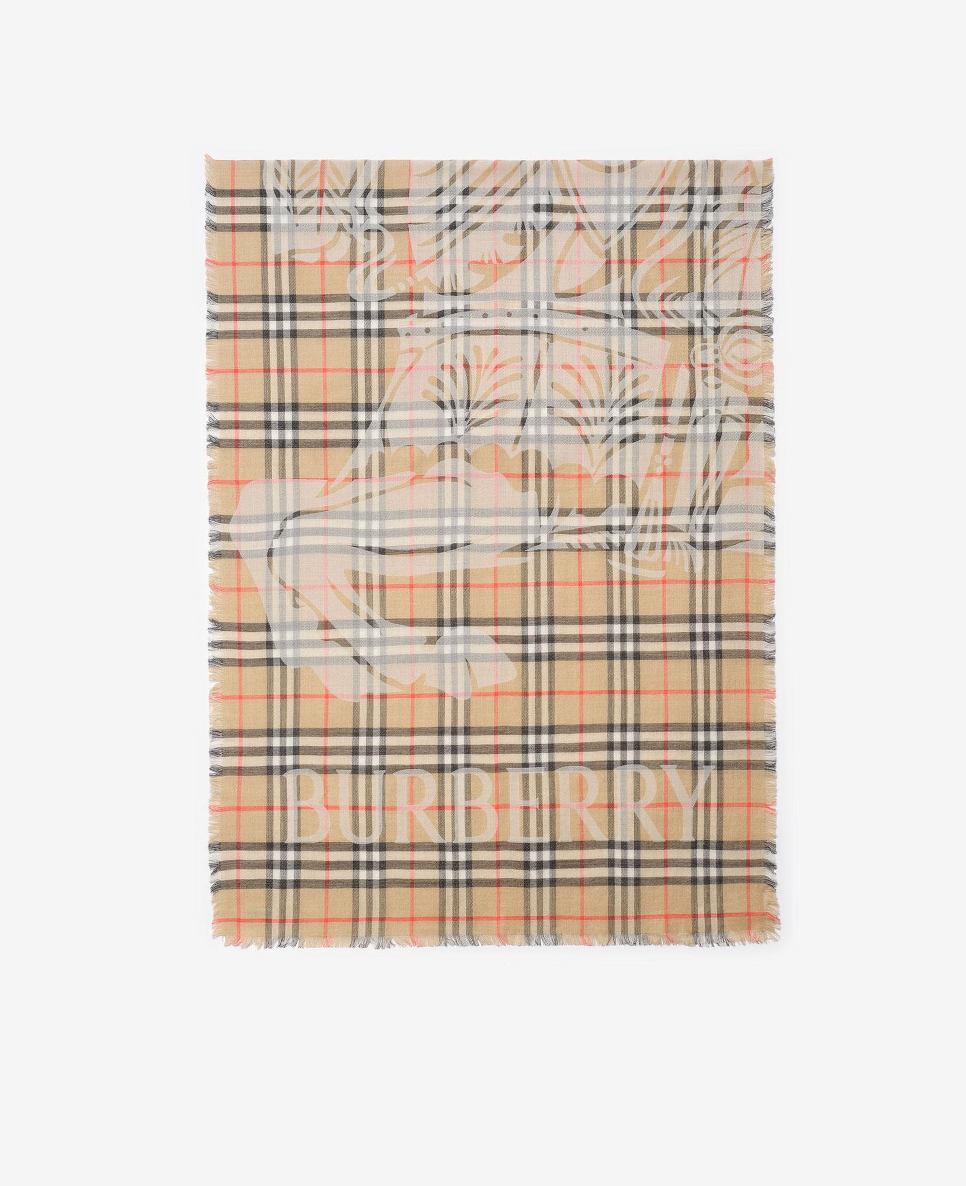 Burberry Wide Ekd Check Wool Silk Kadın Bej Atkı