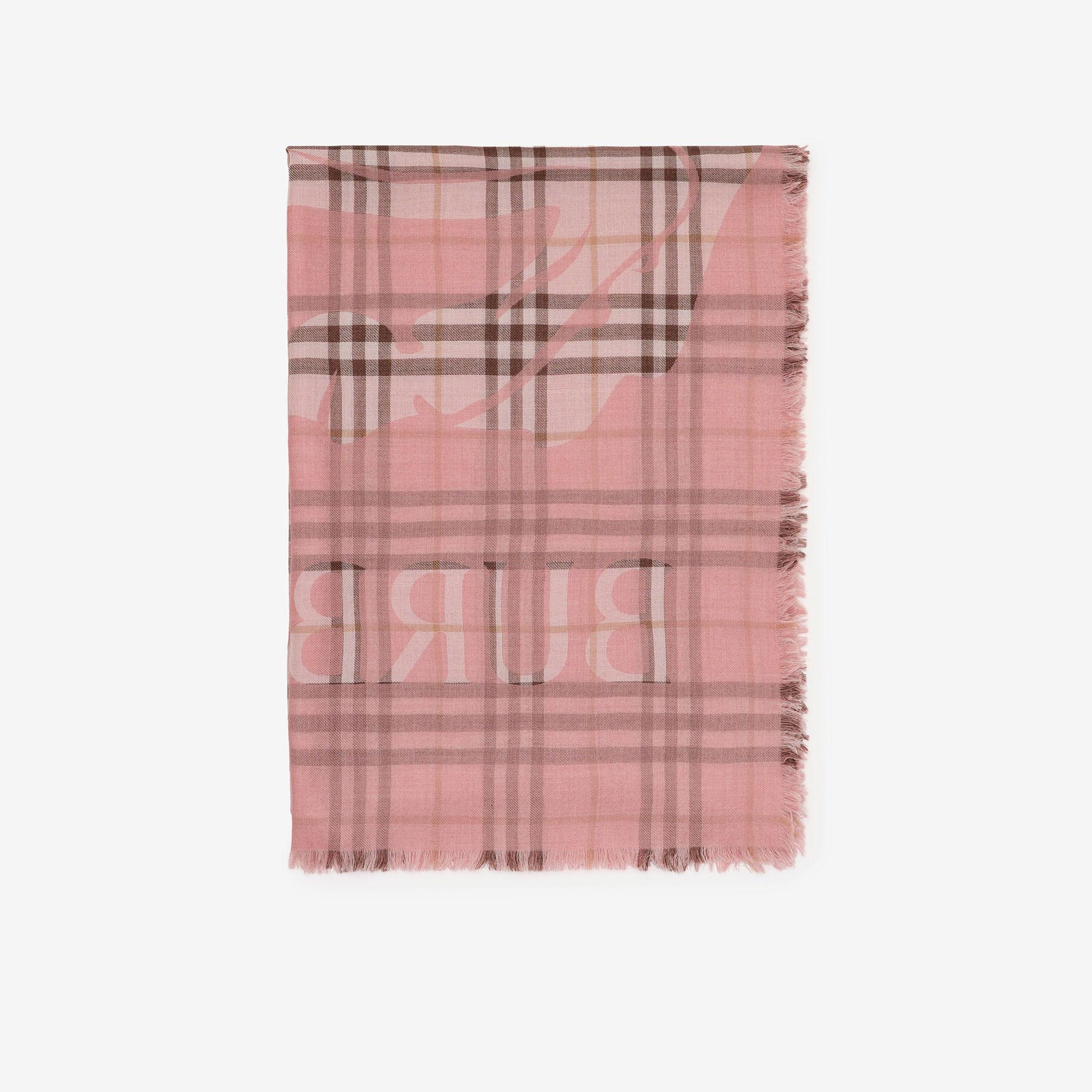 Burberry Wide Ekd Check Wool Silk Kadın Pembe Atkı