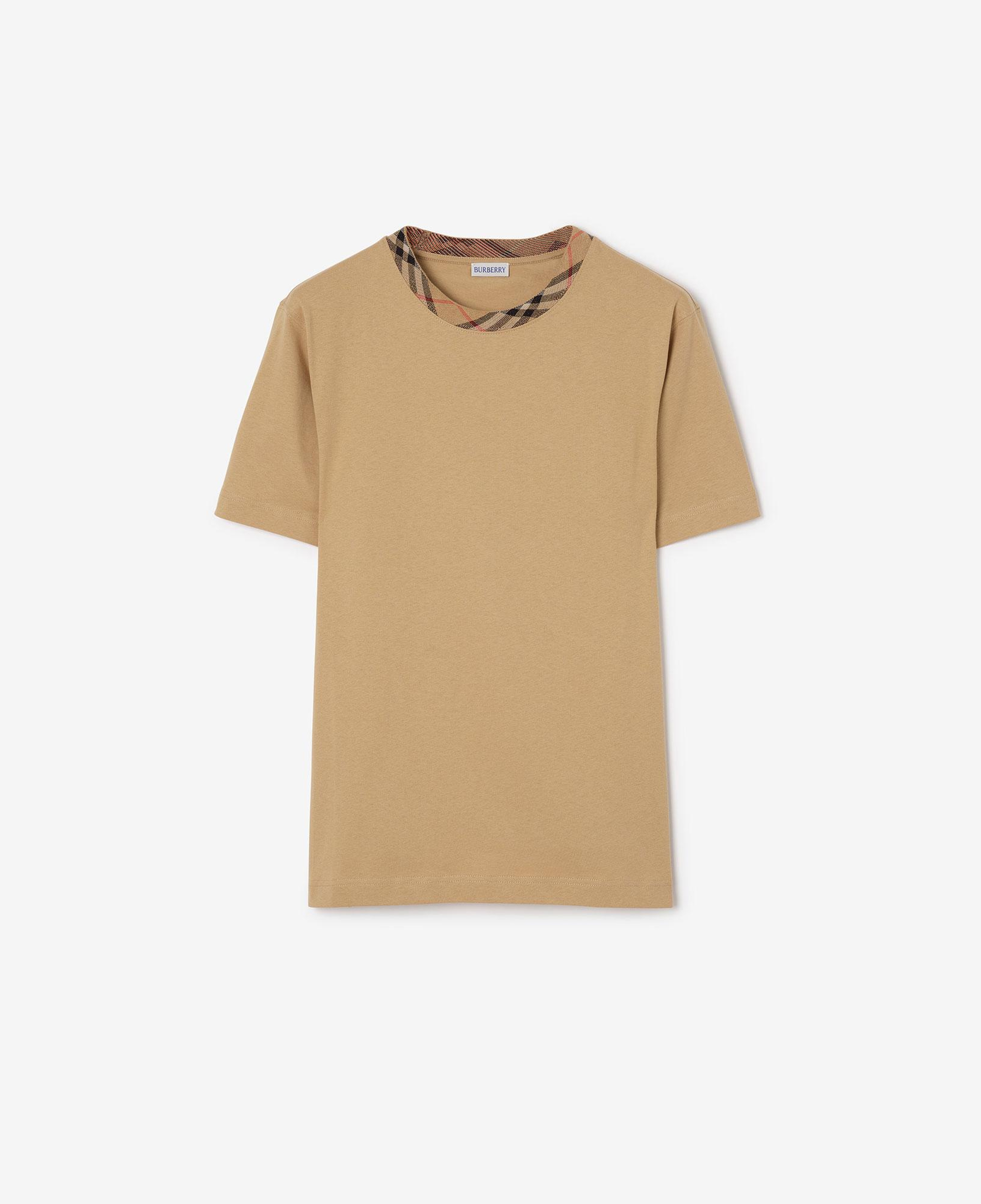 Burberry Check Trim Cotton Erkek Bej T-Shirt