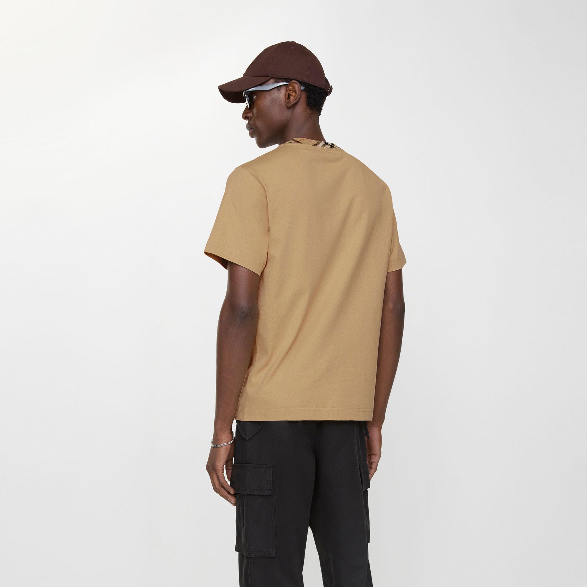 Burberry Check Trim Cotton Erkek Bej T-Shirt