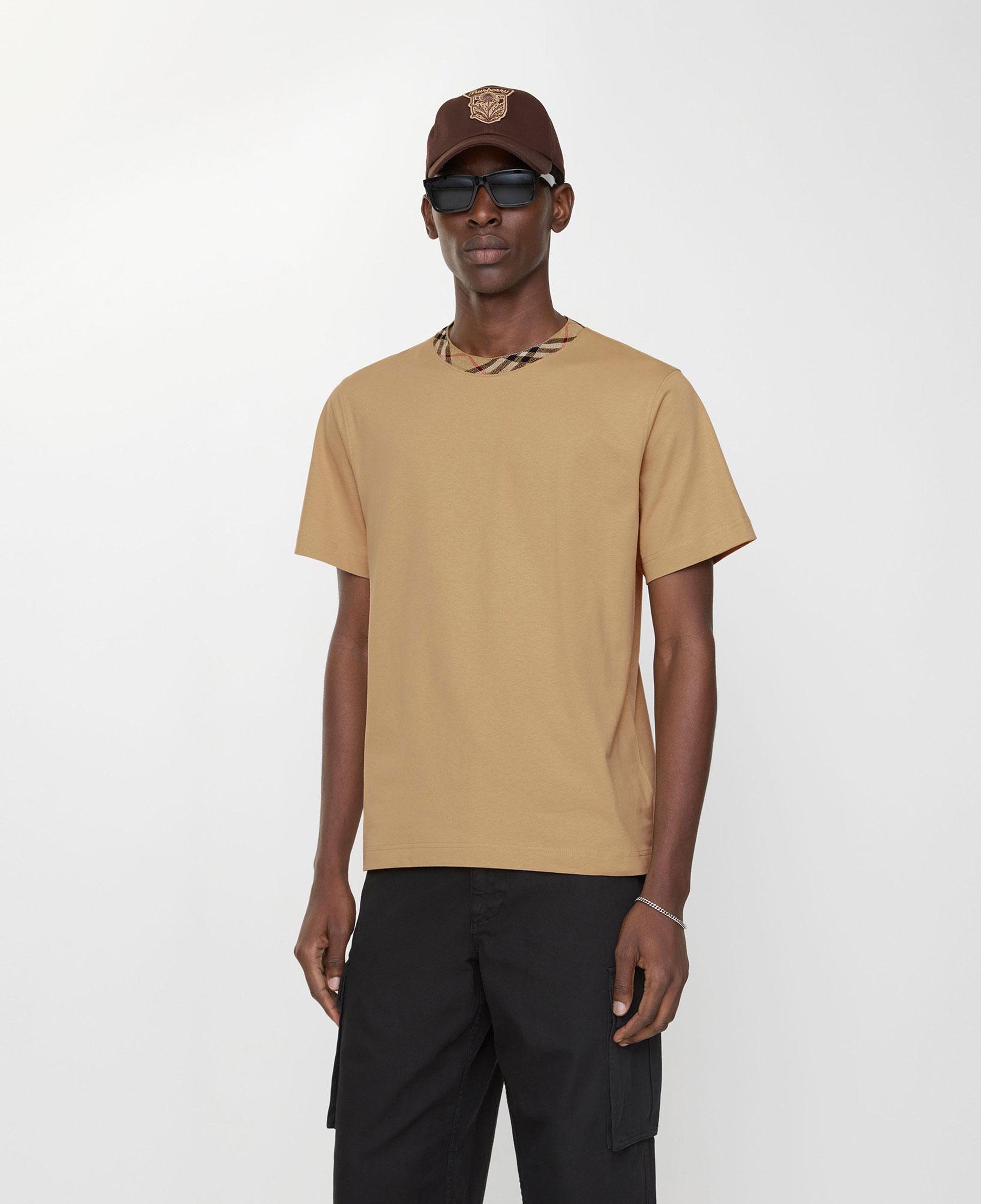 Burberry Check Trim Cotton Erkek Bej T-Shirt