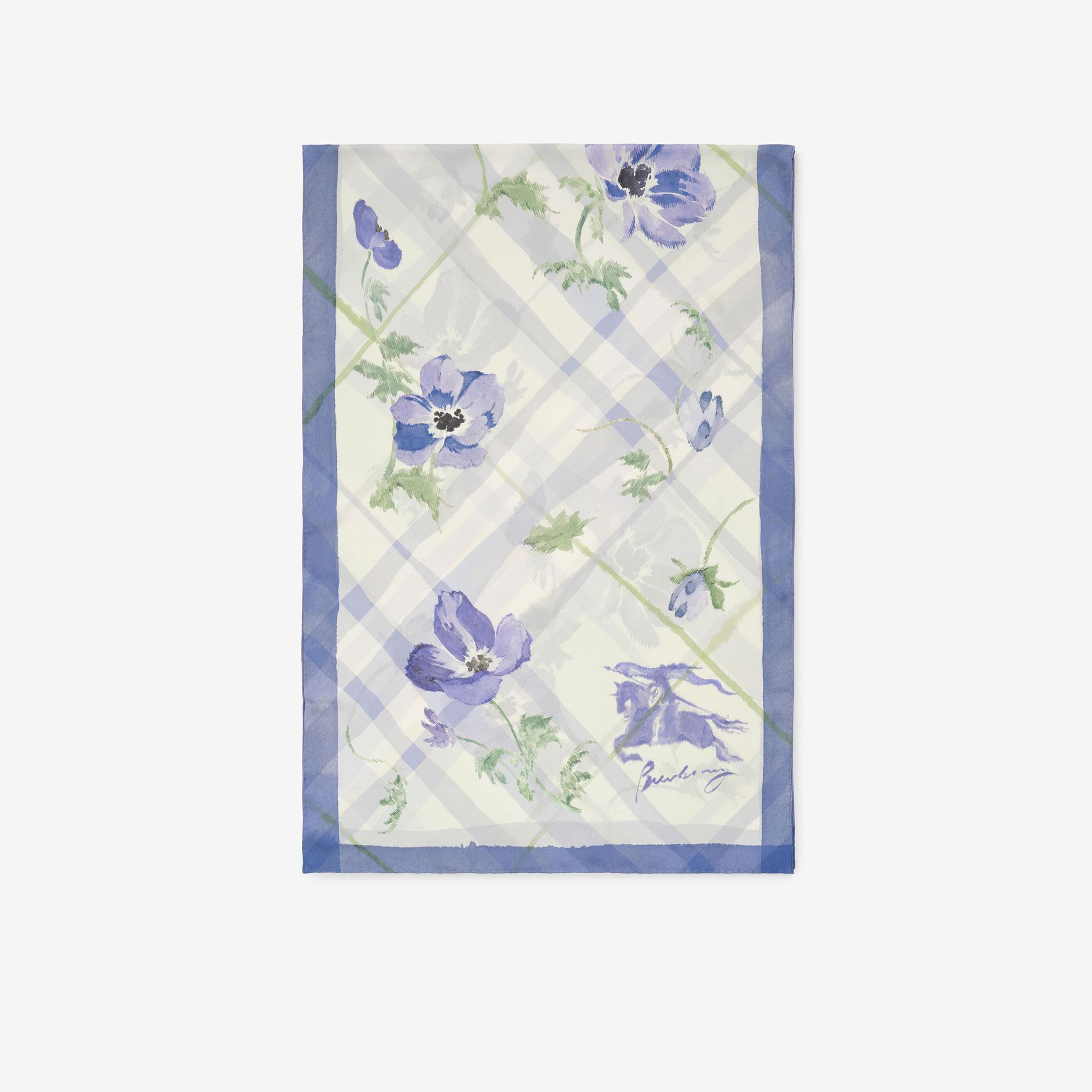Burberry Wide Watercolour Check Silk Kadın Mavi Eşarp
