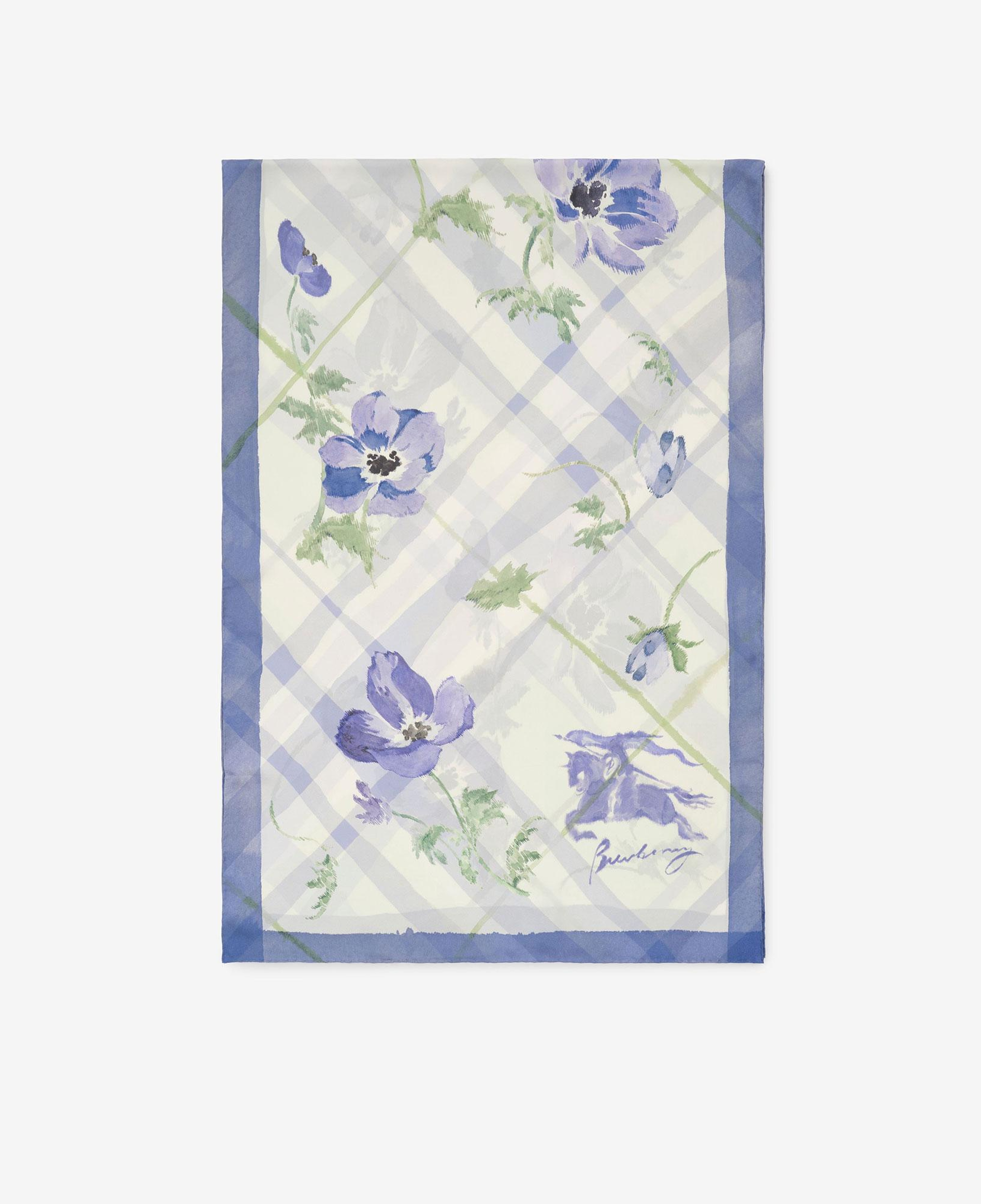 Burberry Wide Watercolour Check Silk Kadın Mavi Eşarp