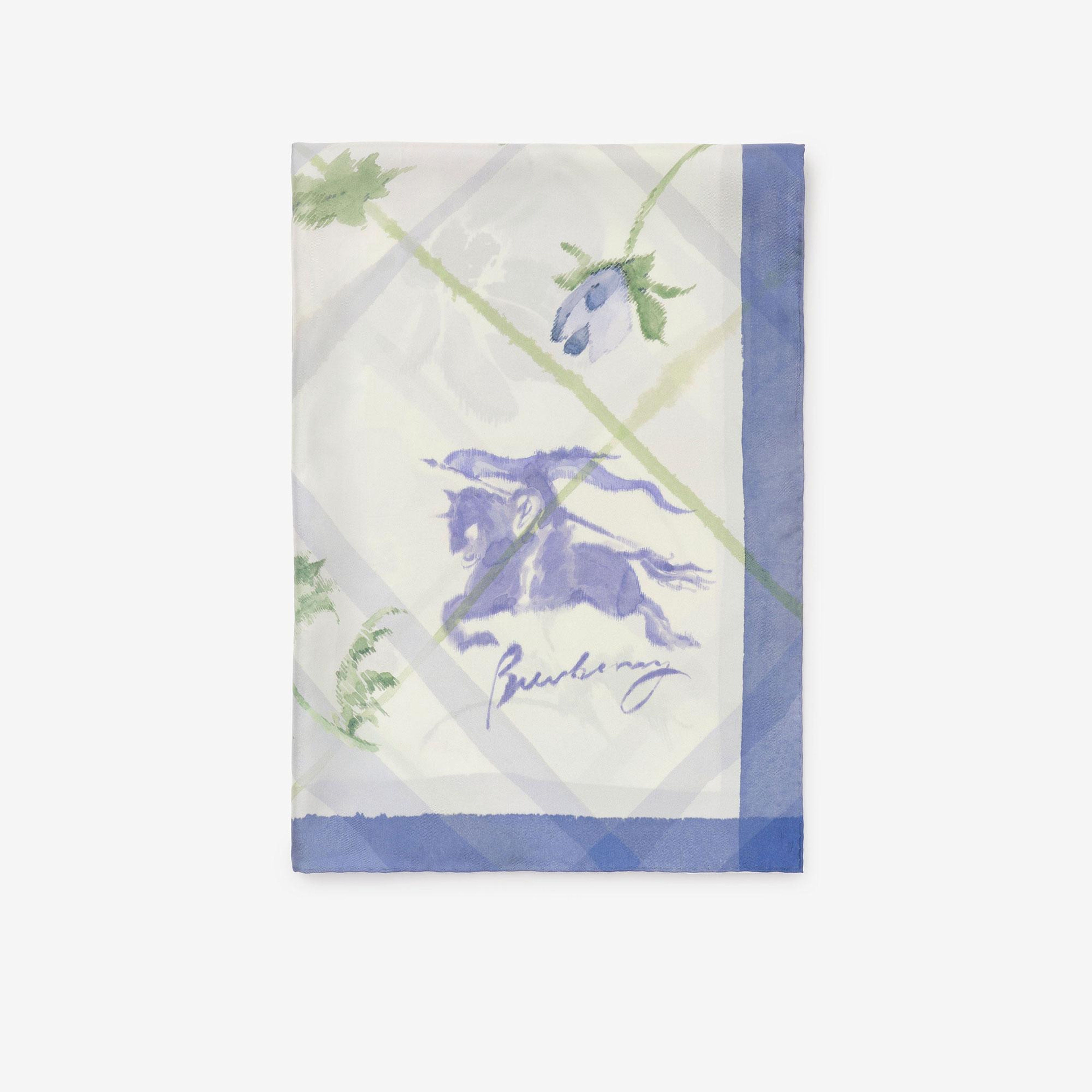Burberry Wide Watercolour Check Silk Kadın Mavi Eşarp
