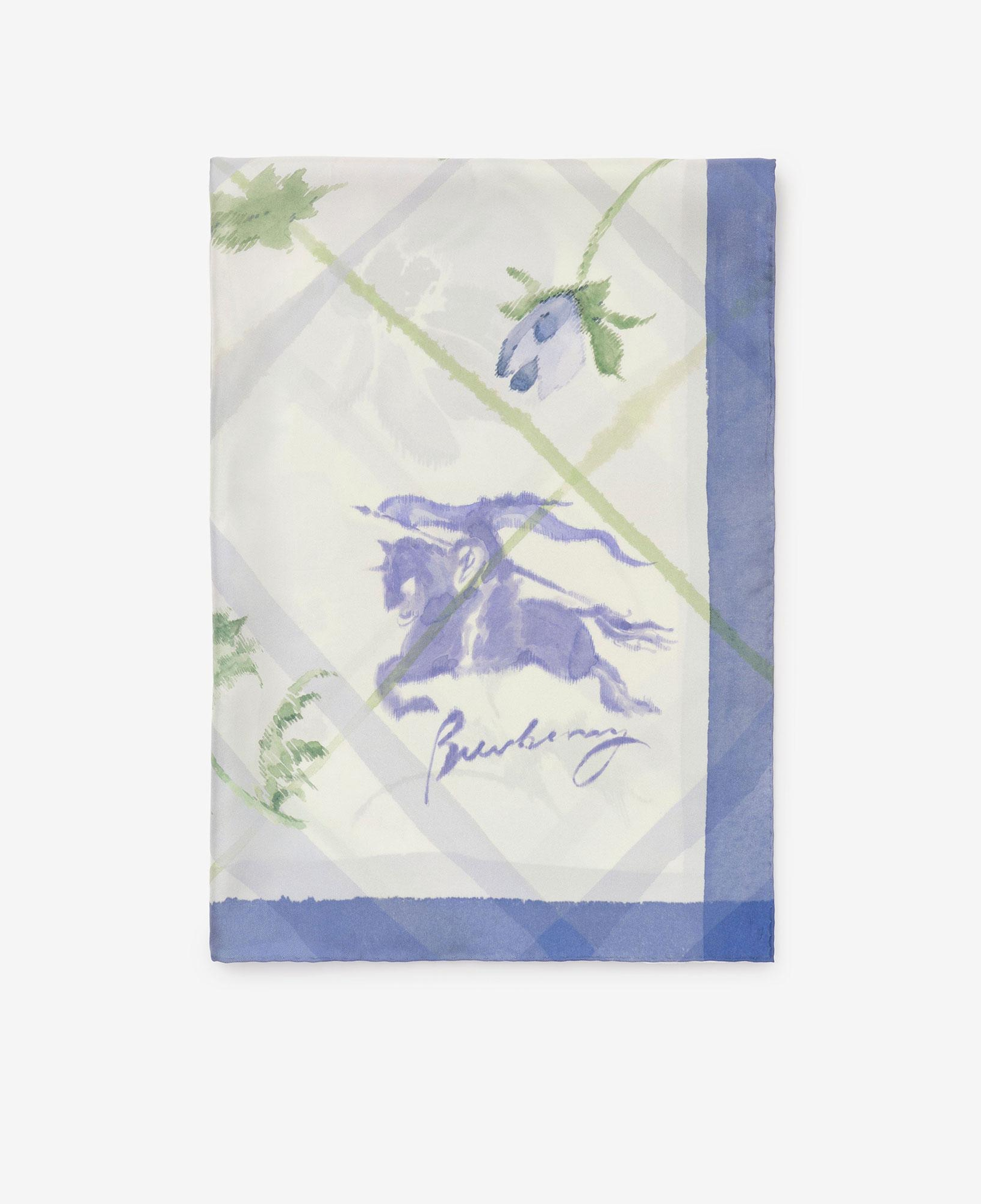 Burberry Wide Watercolour Check Silk Kadın Mavi Eşarp