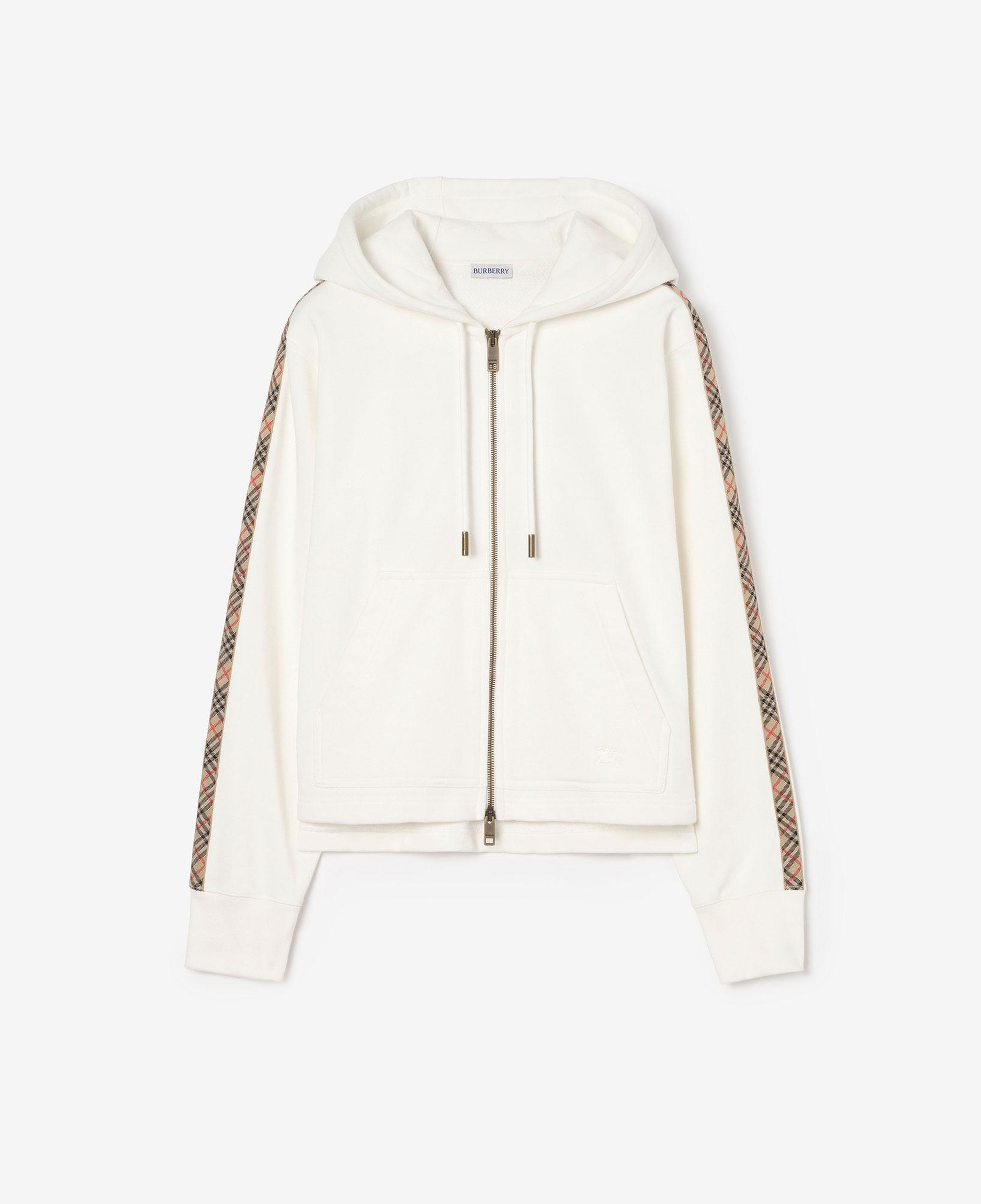 Burberry Check Trim Cotton Zip Kadın Beyaz Hoodie