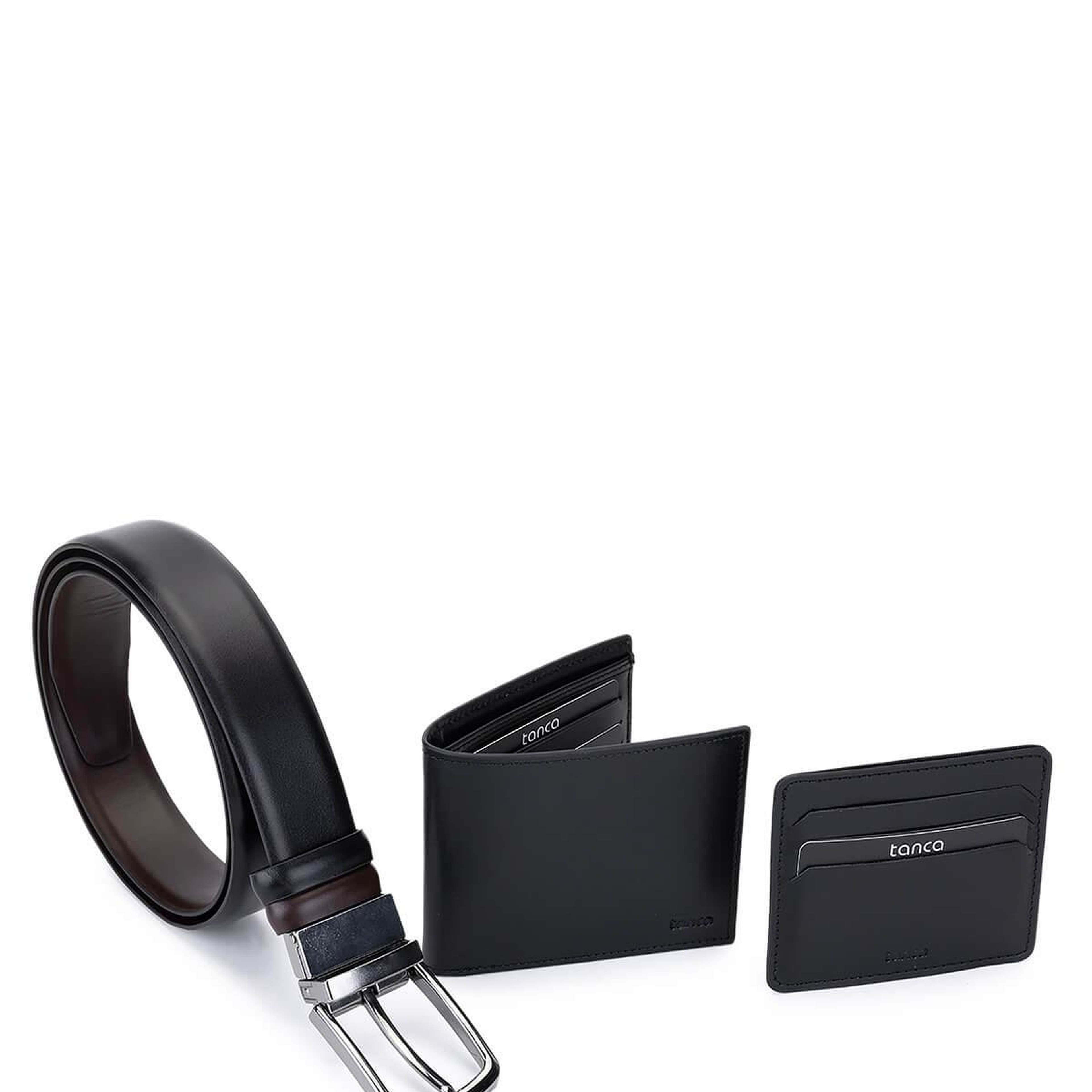 Tamer Tanca Erkek Hakiki Deri Siyah Set Kutusu