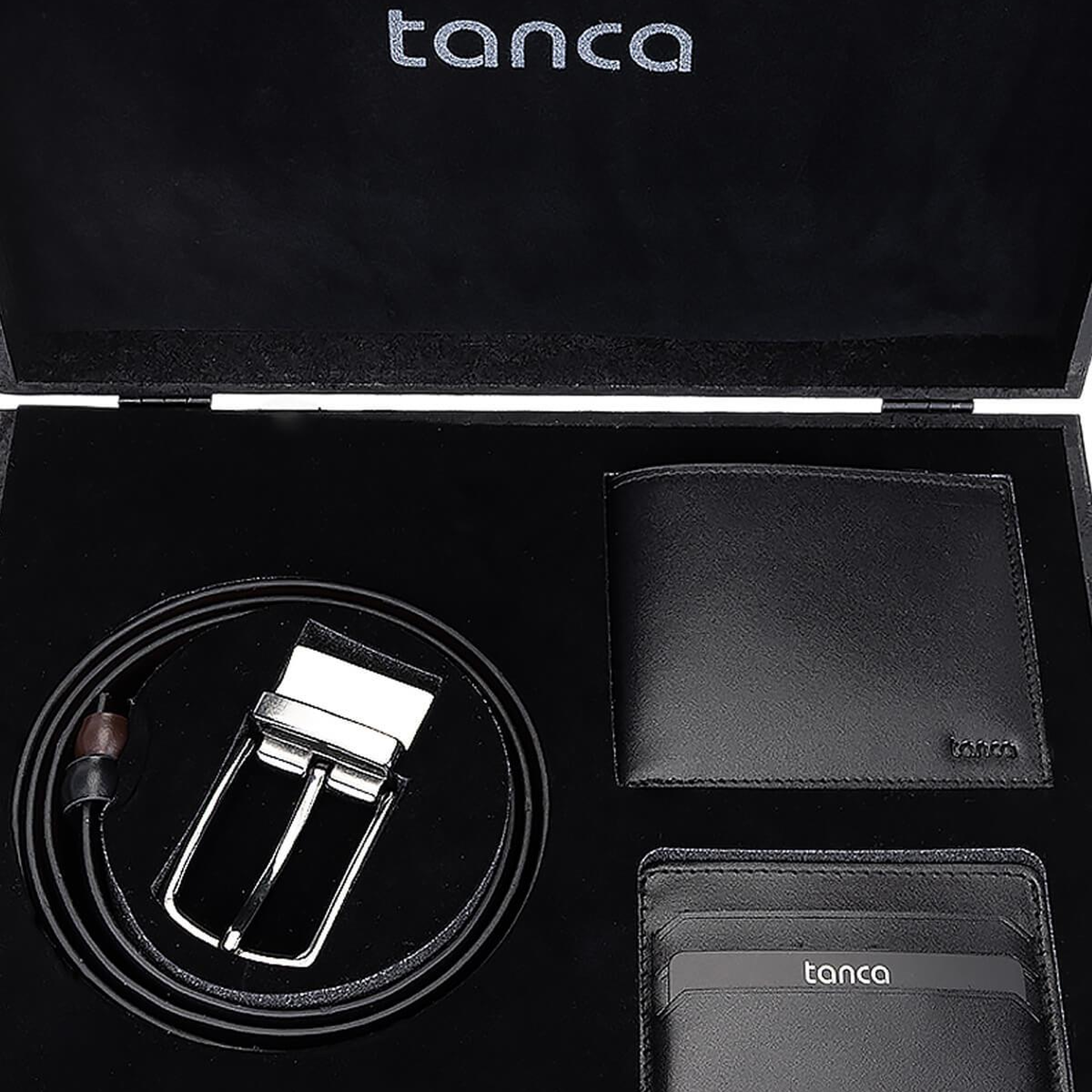 Tamer Tanca Erkek Hakiki Deri Siyah Set Kutusu