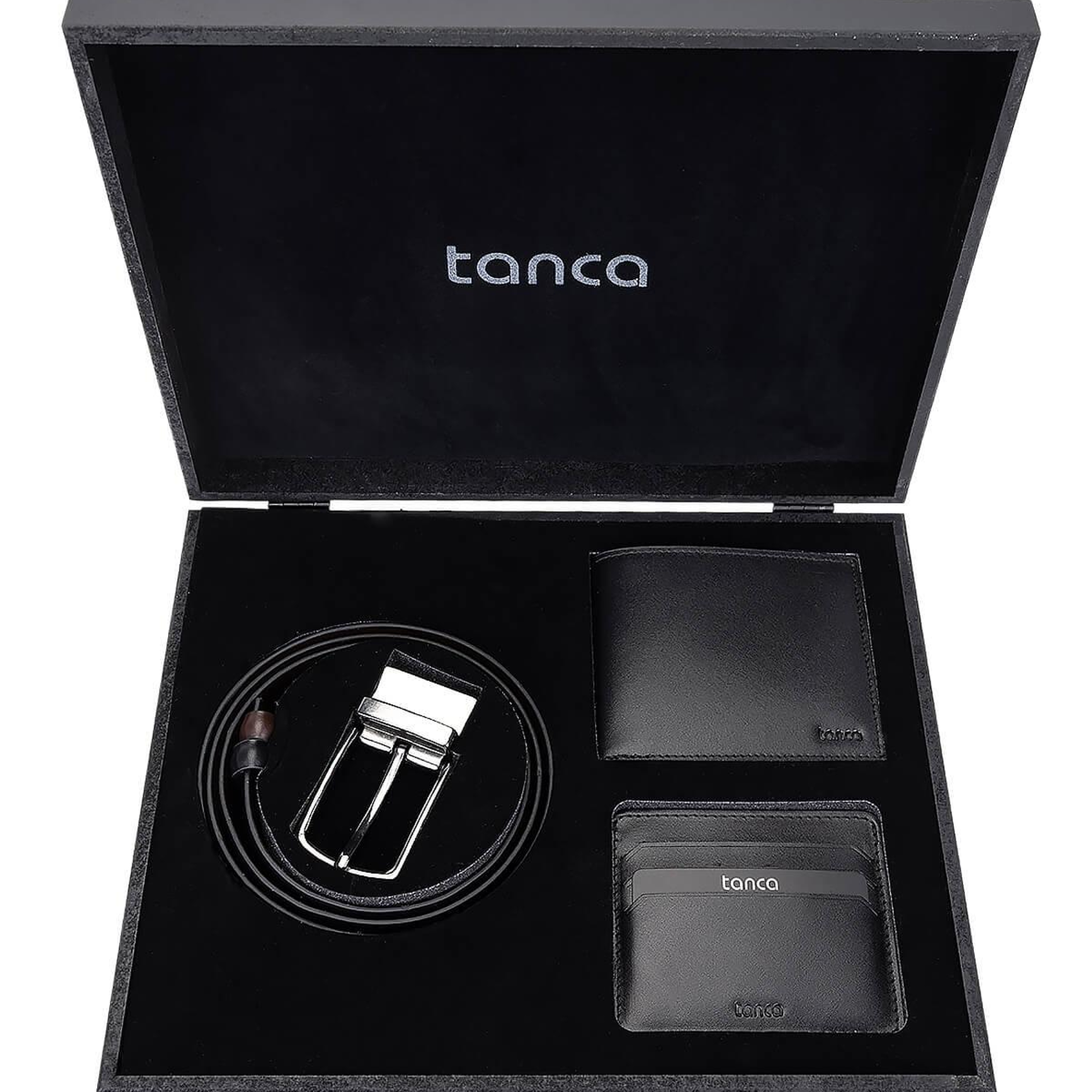 Tamer Tanca Erkek Hakiki Deri Siyah Set Kutusu