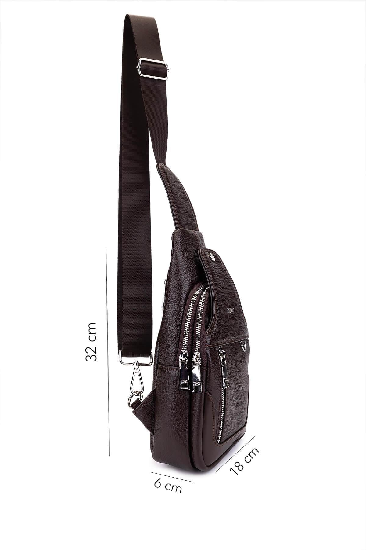 Tamer Tanca Erkek Hakiki Deri Kahverengi Body Bag Çanta