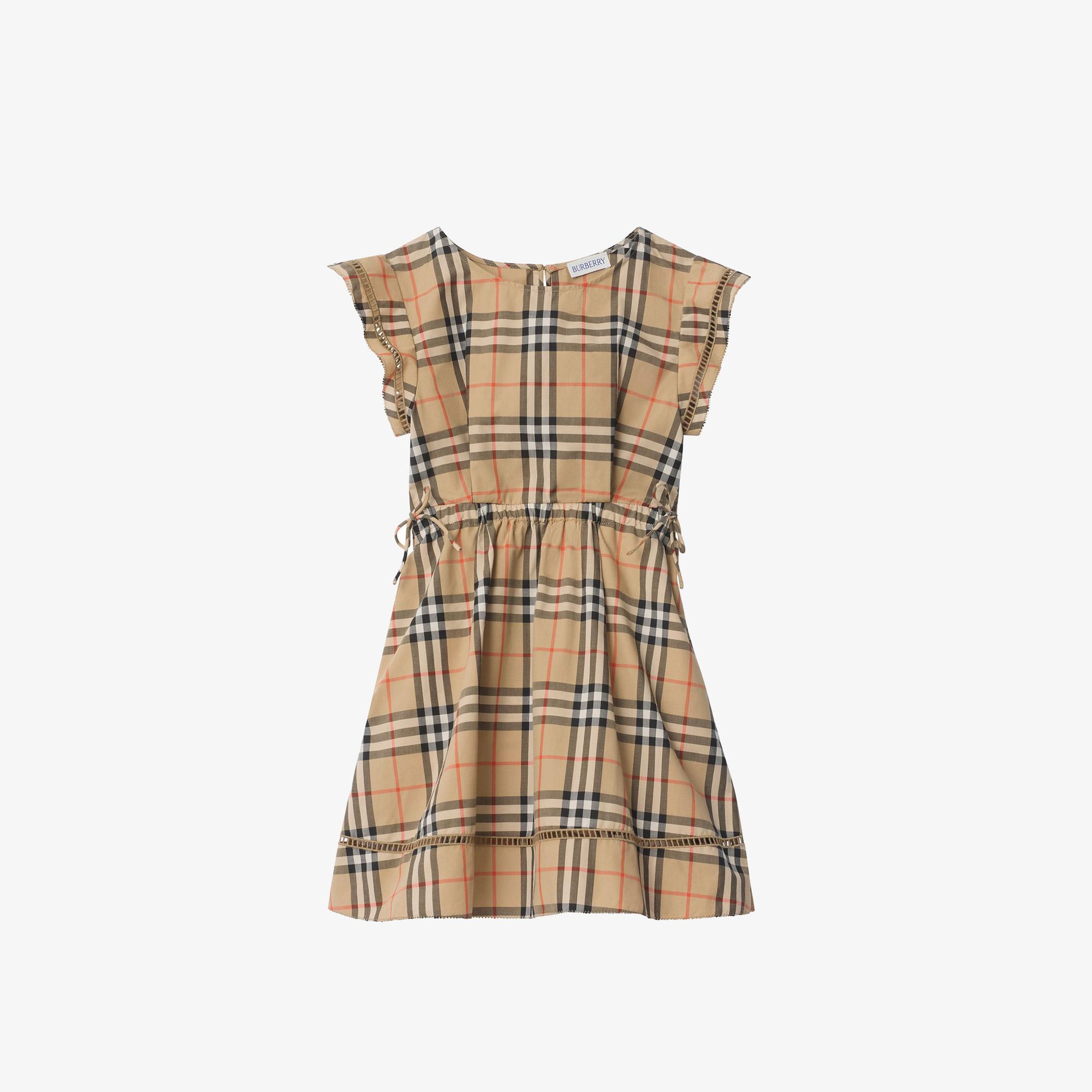 Burberry Check Cotton Çocuk Bej Elbise