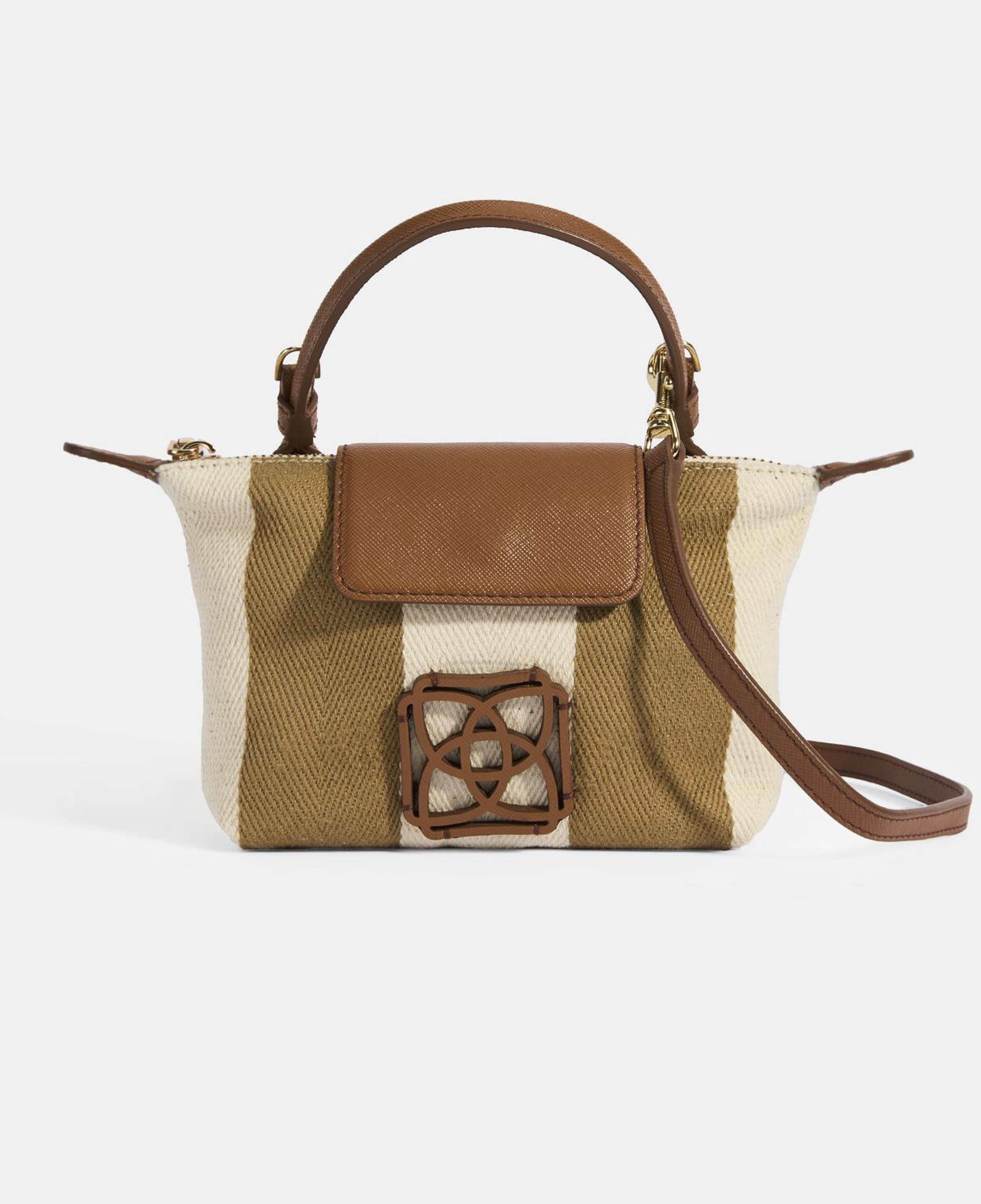 Kadın Monogram Logolu Vizon Çizgili Kumaş El Çantası