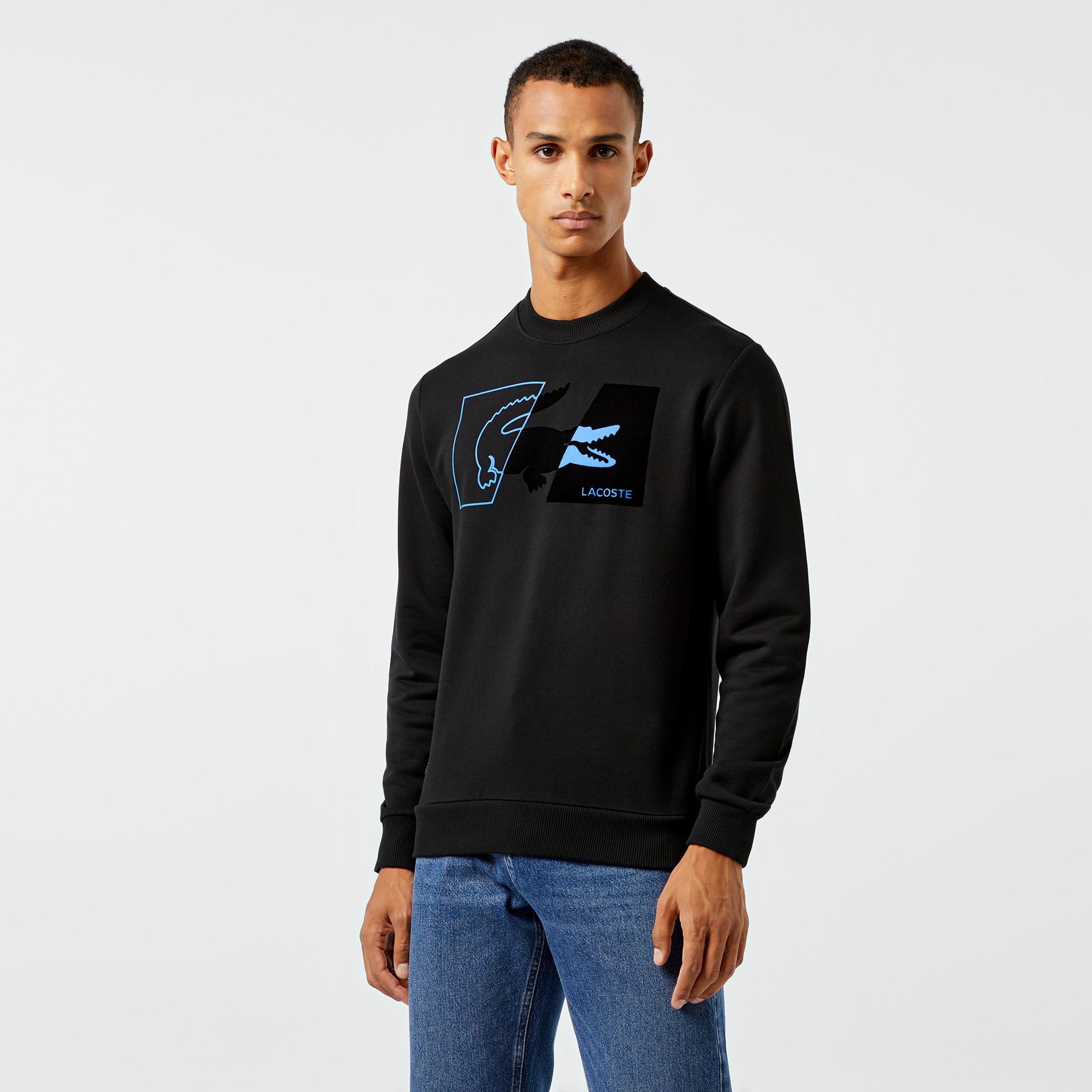 Lacoste Erkek Regular Fit Bisiklet Yaka Baskılı Siyah Sweatshirt