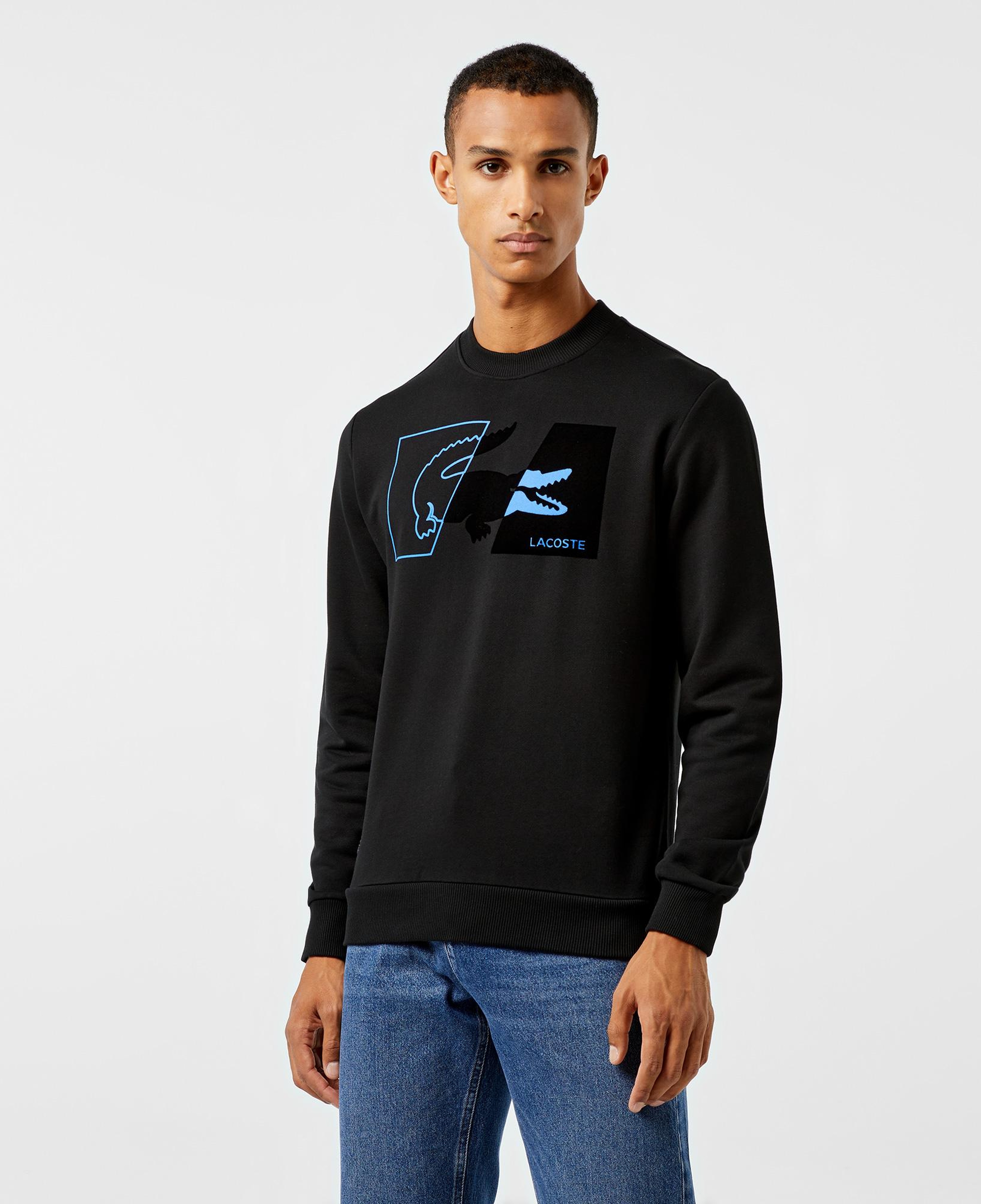 Lacoste Erkek Regular Fit Bisiklet Yaka Baskılı Siyah Sweatshirt