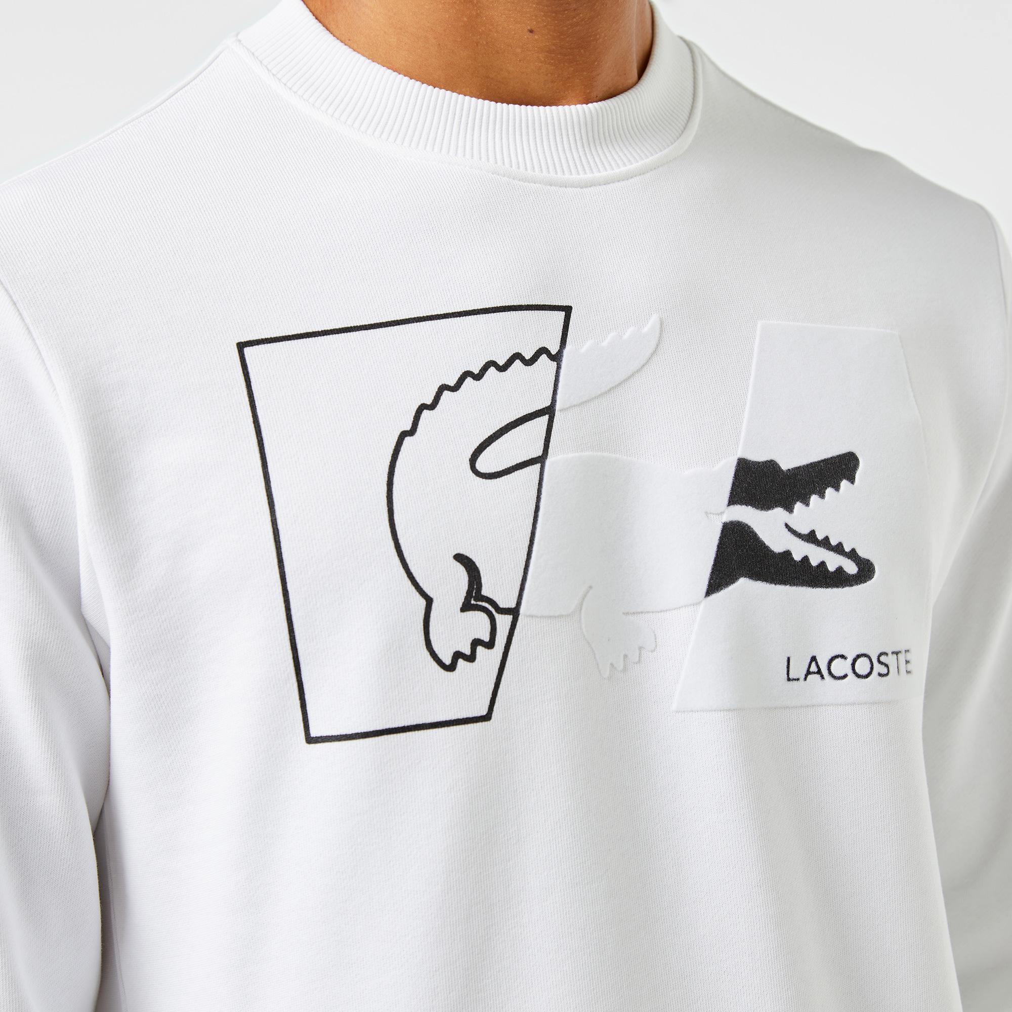 Lacoste Erkek Regular Fit Bisiklet Yaka Baskılı Beyaz Sweatshirt