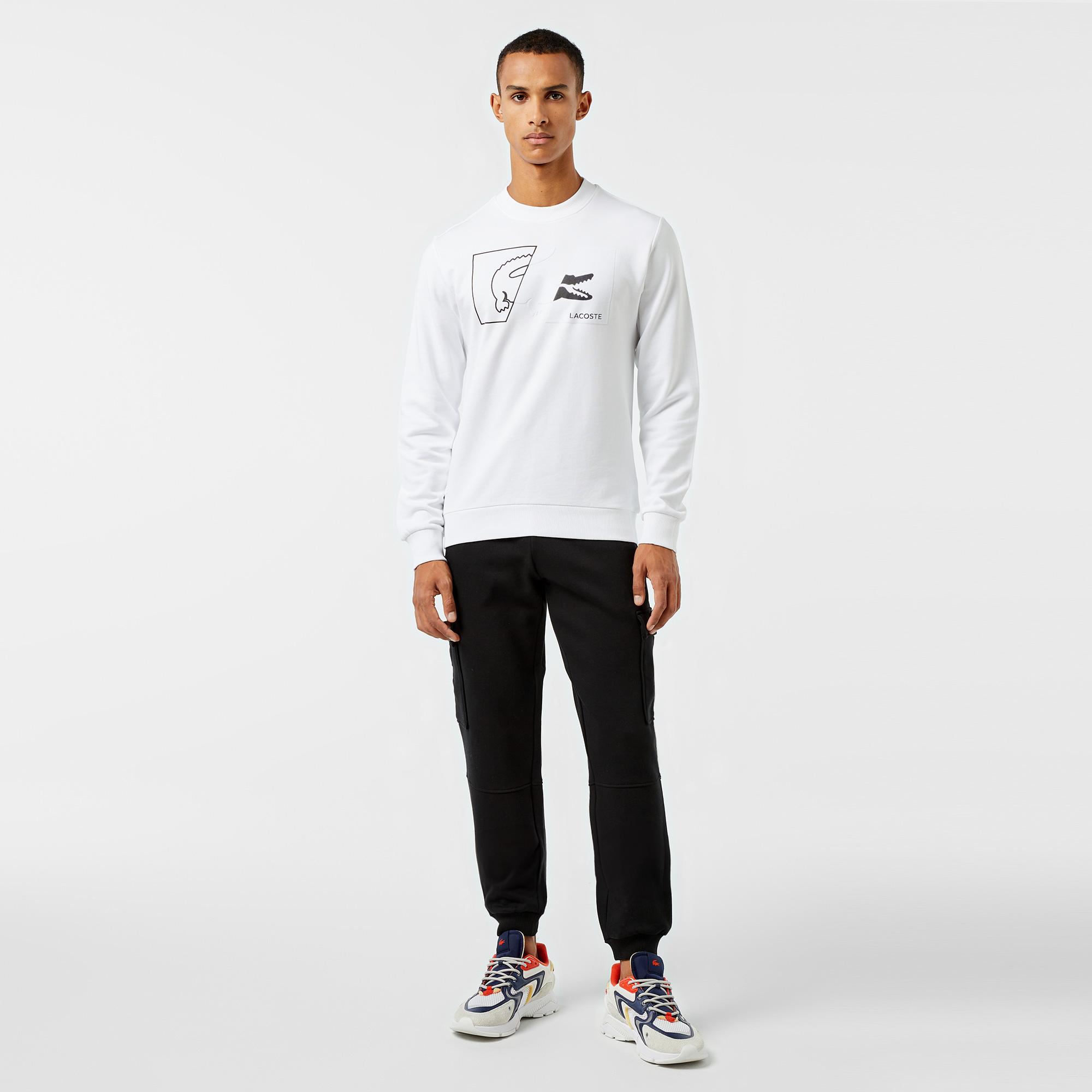 Lacoste Erkek Regular Fit Bisiklet Yaka Baskılı Beyaz Sweatshirt