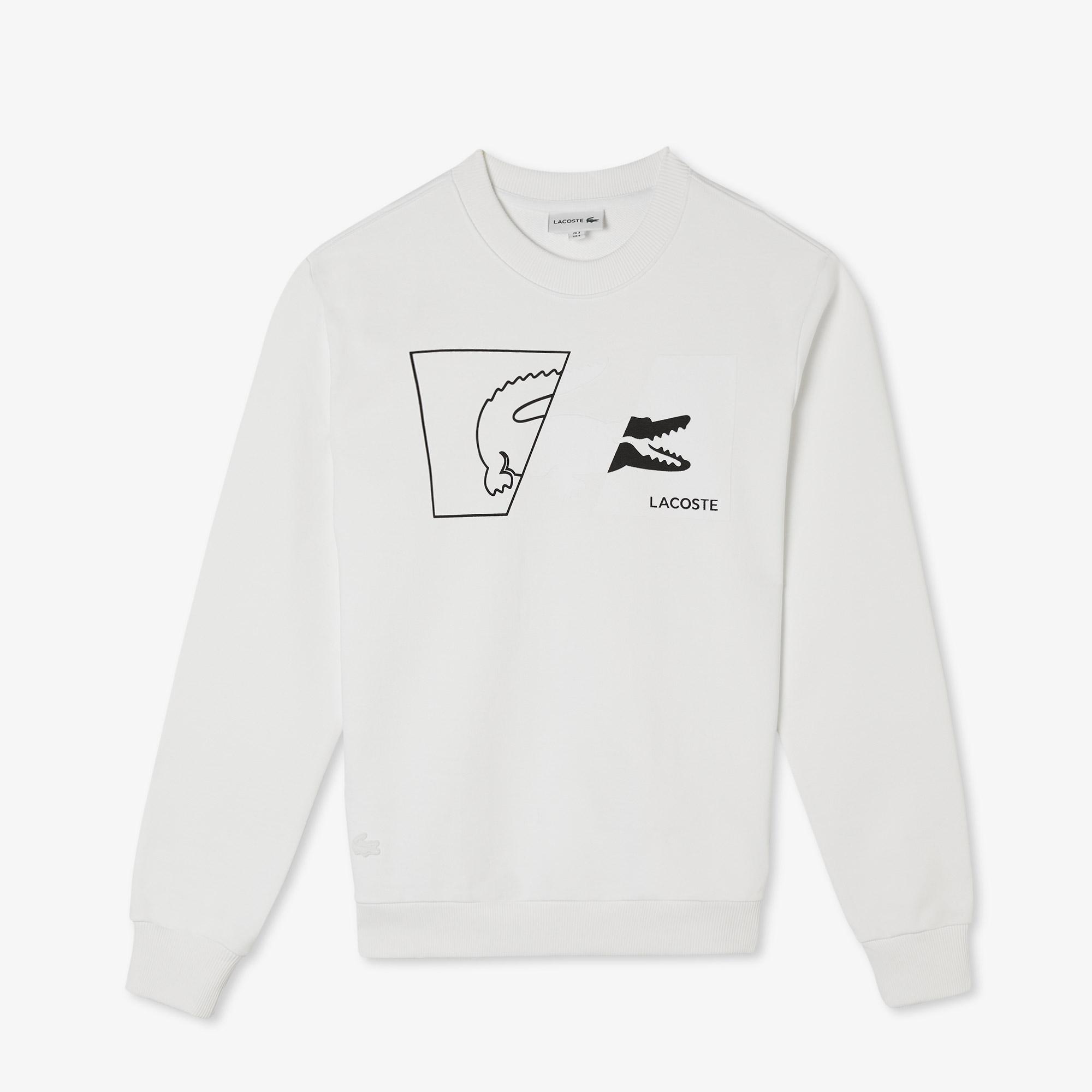 Lacoste Erkek Regular Fit Bisiklet Yaka Baskılı Beyaz Sweatshirt