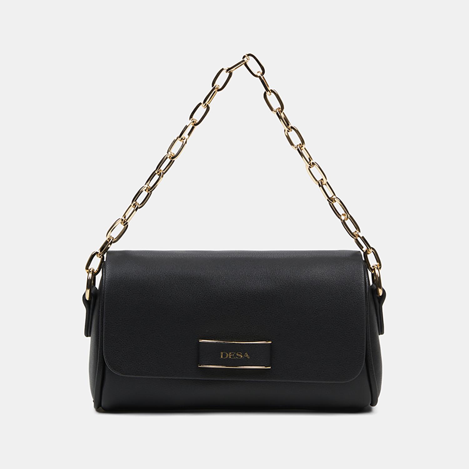 Kadın Siyah Gold Zincir Detaylı El ve Omuz Çantası