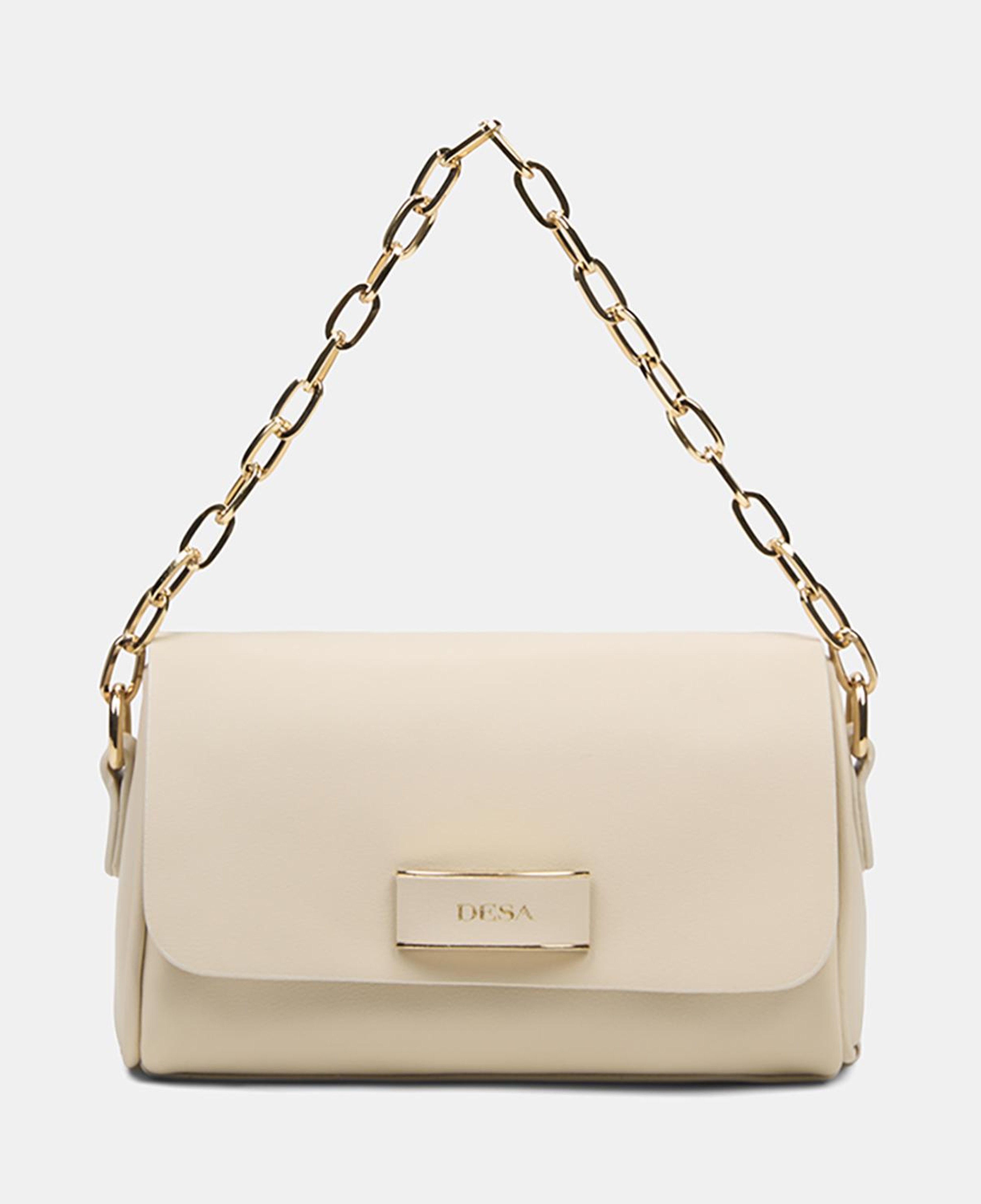Kadın Ekru Gold Zincir Detaylı El ve Omuz Çantası
