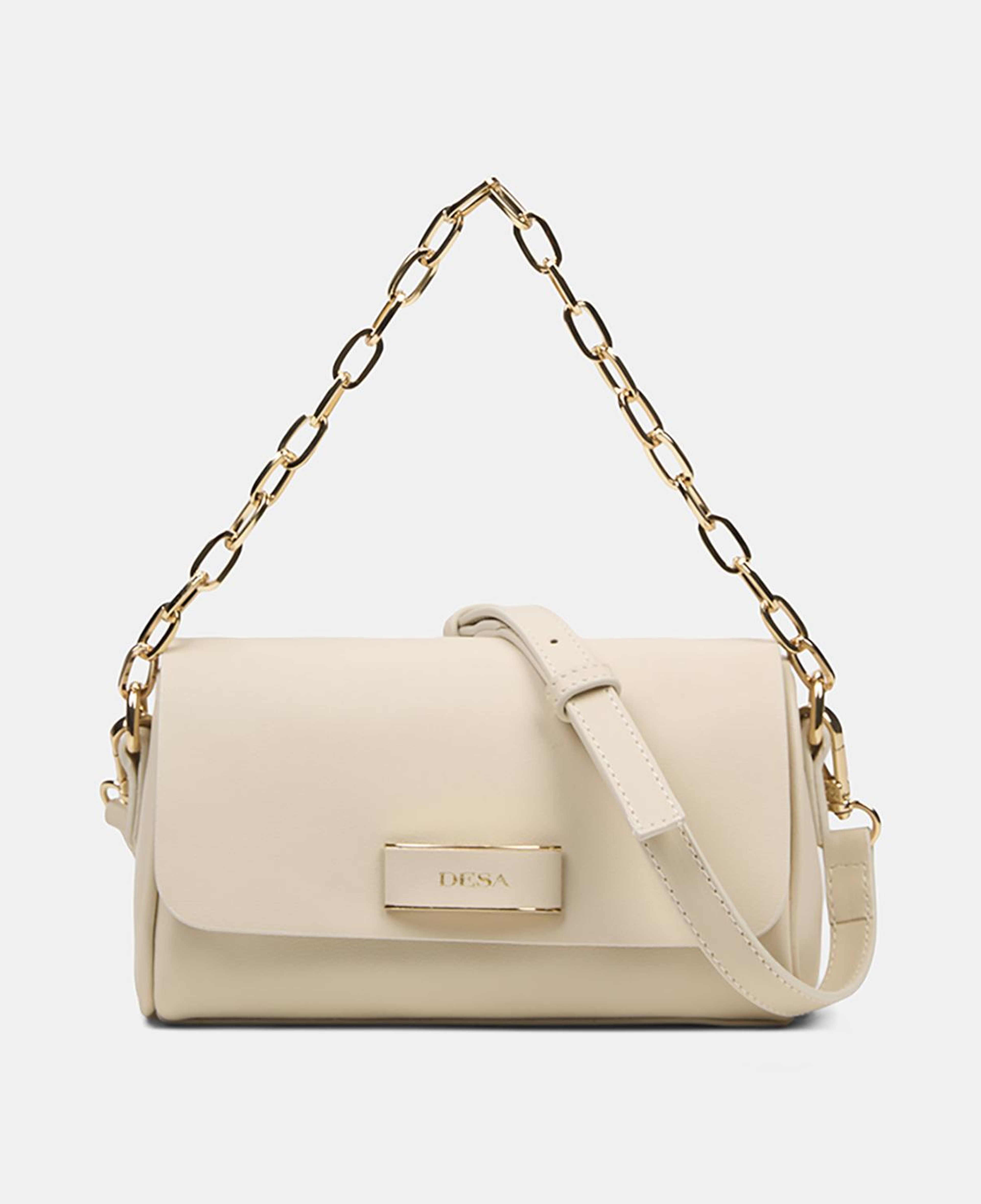 Kadın Ekru Gold Zincir Detaylı El ve Omuz Çantası