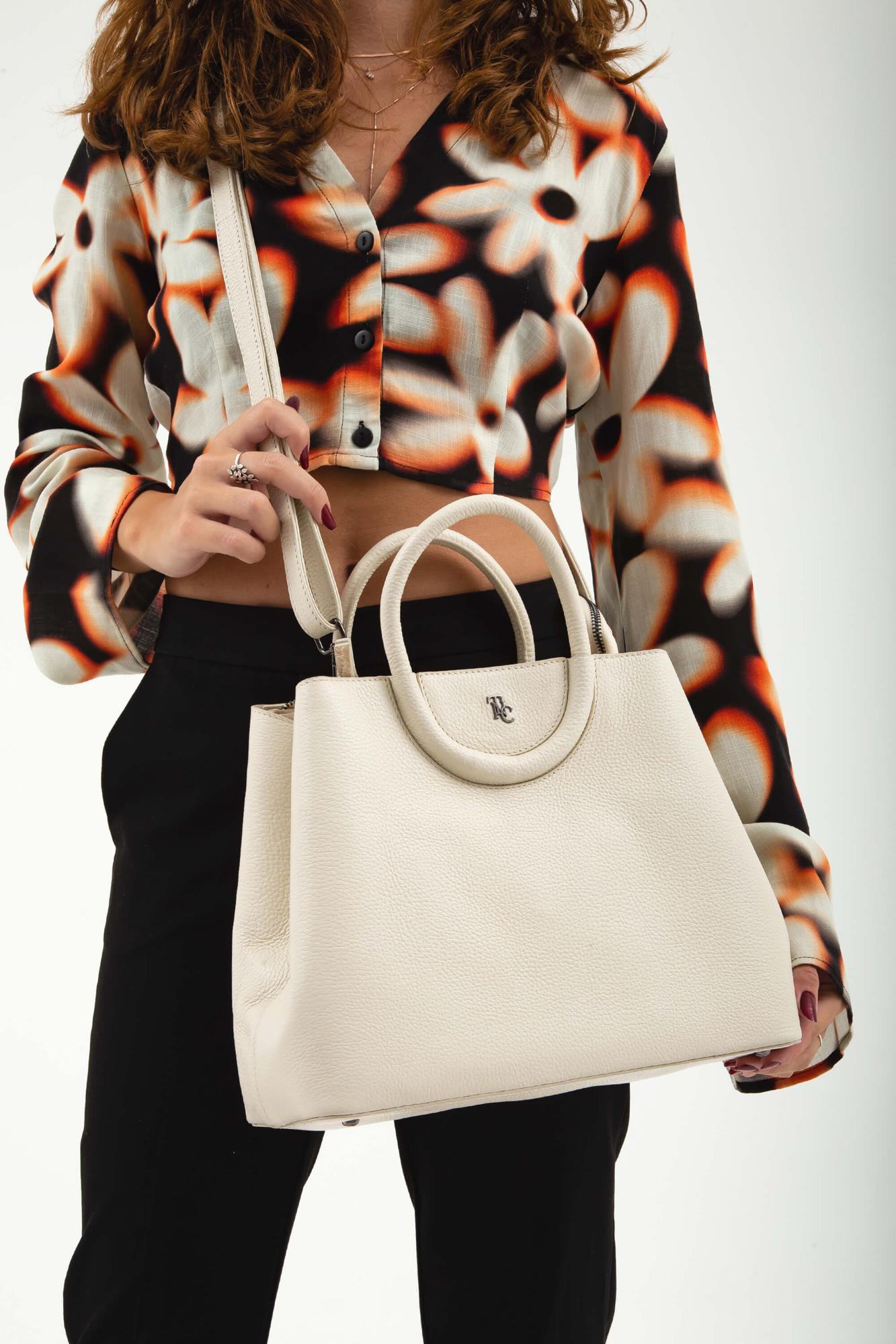 Tamer Tanca Kadın Hakiki Deri Bej Omuz Çanta