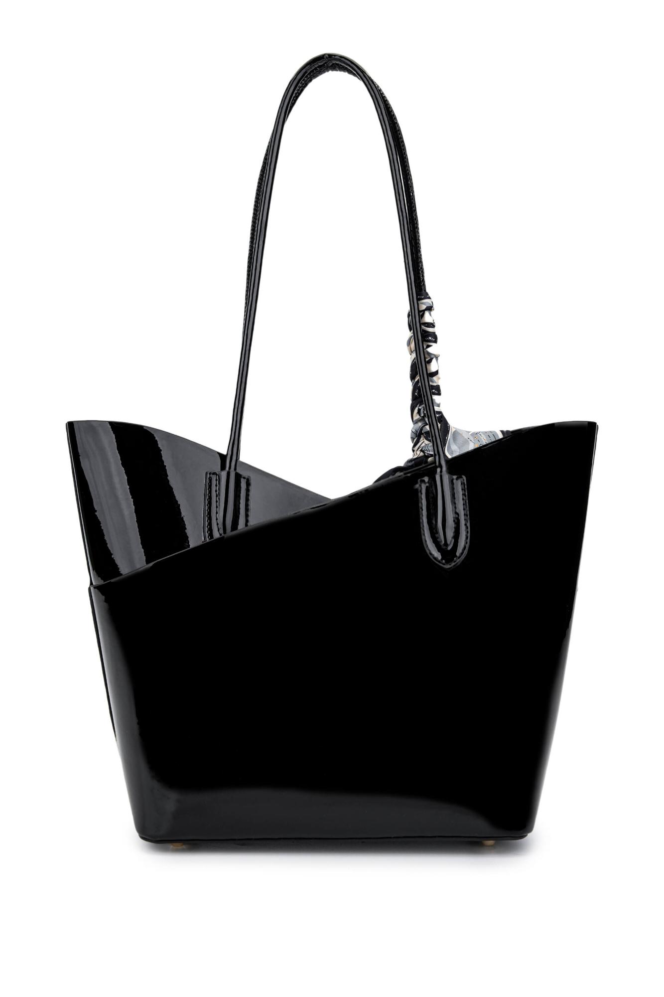 Tamer Tanca Kadın Suni Deri Siyah Rugan Kol Çantası