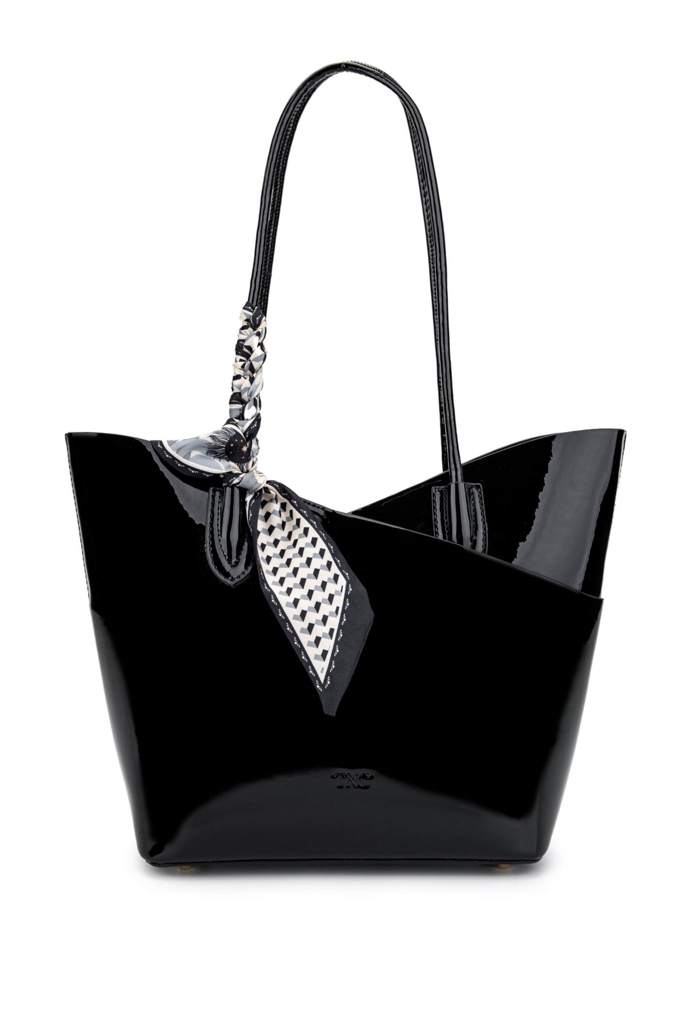 Tamer Tanca Kadın Suni Deri Siyah Rugan Kol Çantası