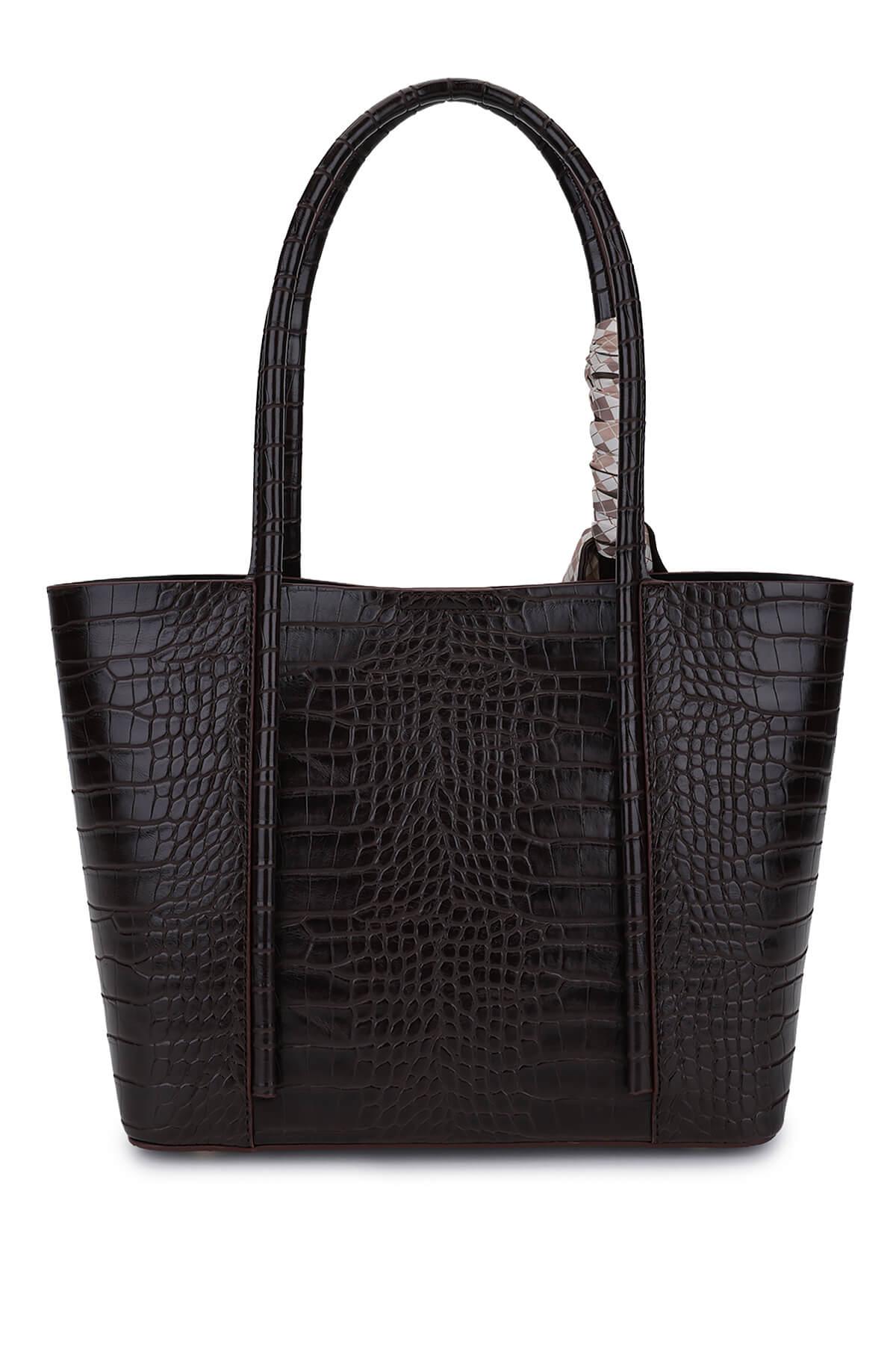 Tamer Tanca Kadın Suni Deri Kahverengi Kroko Omuz Çanta