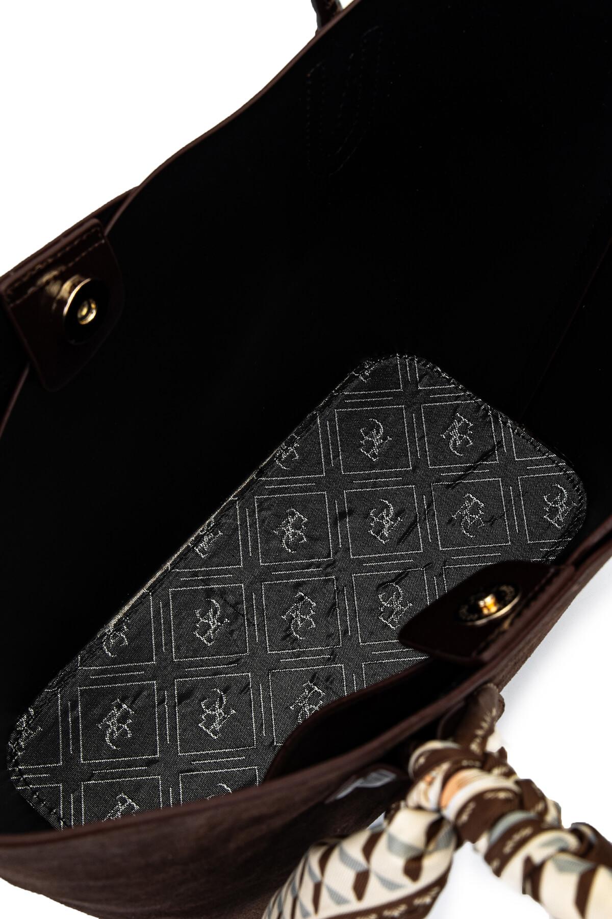 Tamer Tanca Kadın Suni Deri Kahverengi Süet Kol Çantası