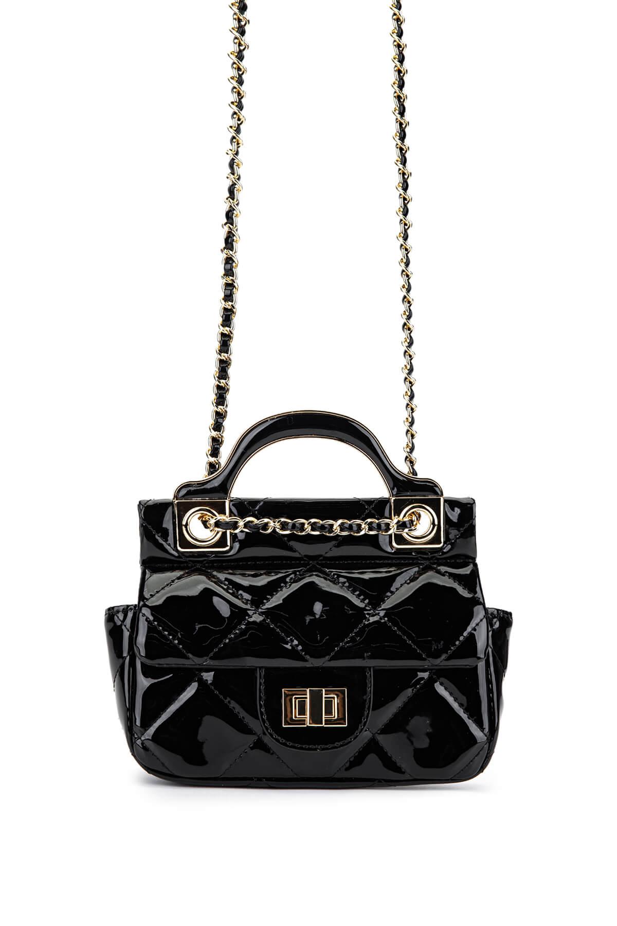 Tamer Tanca Kadın Suni Deri Siyah Rugan Omuz Çanta