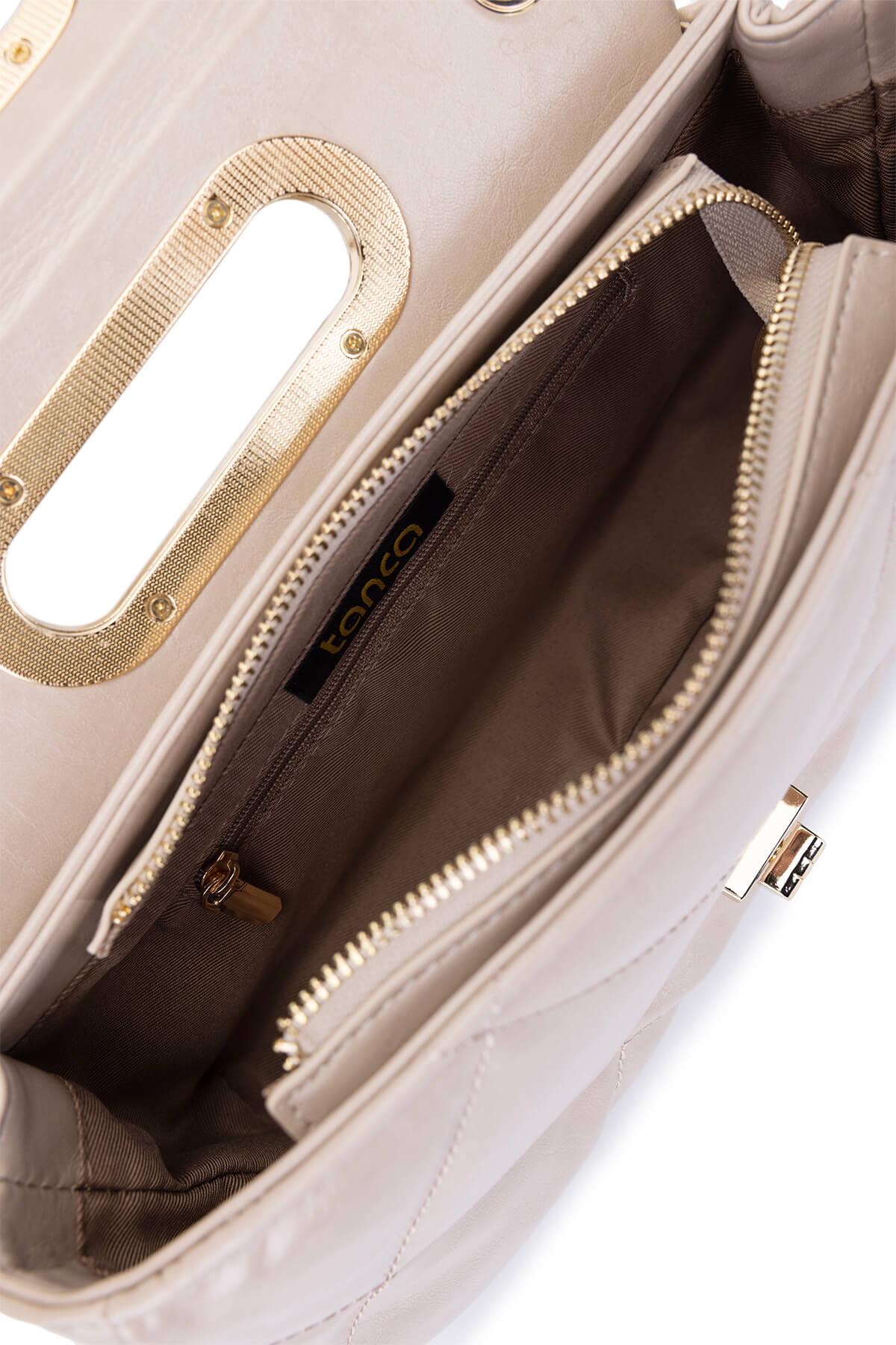 Tamer Tanca Kadın Suni Deri Bej Omuz Çanta