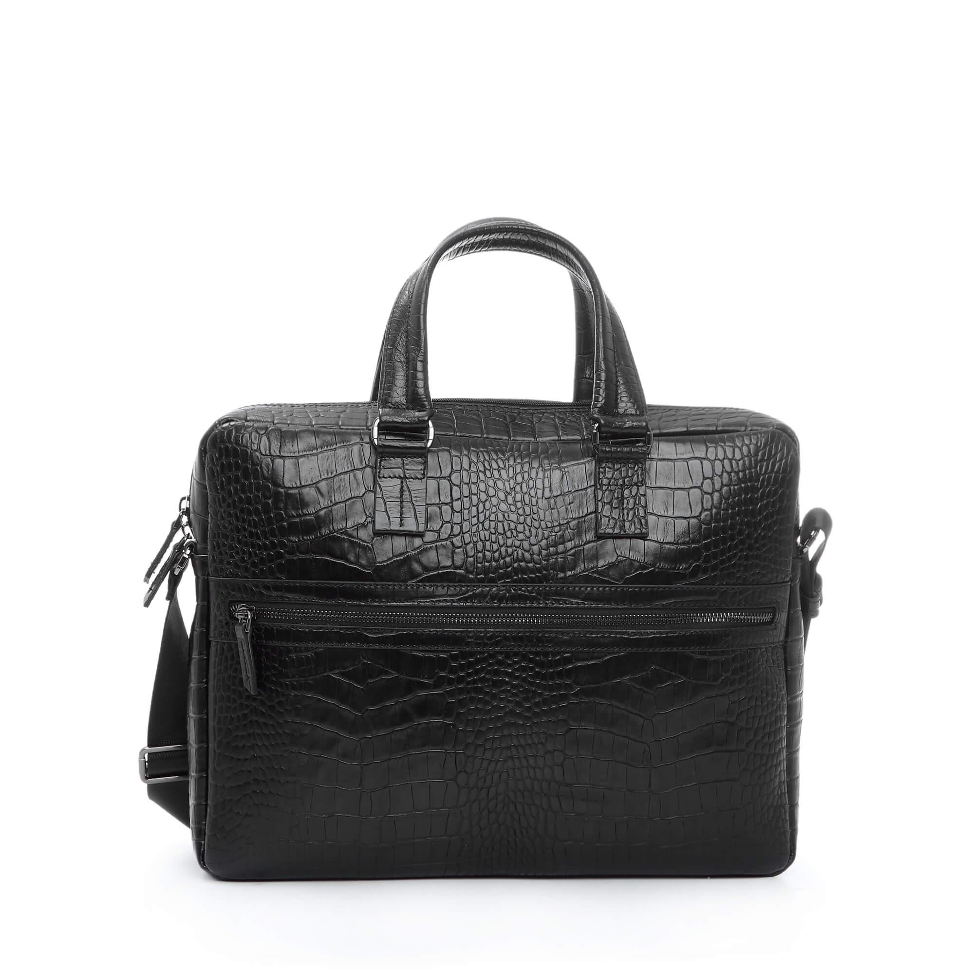 Tamer Tanca Erkek Hakiki Deri Siyah Kroko Evrak Çantası