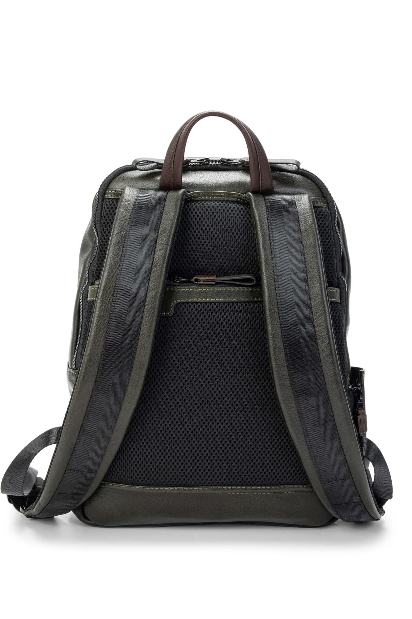 Tamer Tanca Erkek Hakiki Deri Yeşil/Kahverengi Sırt Çantası